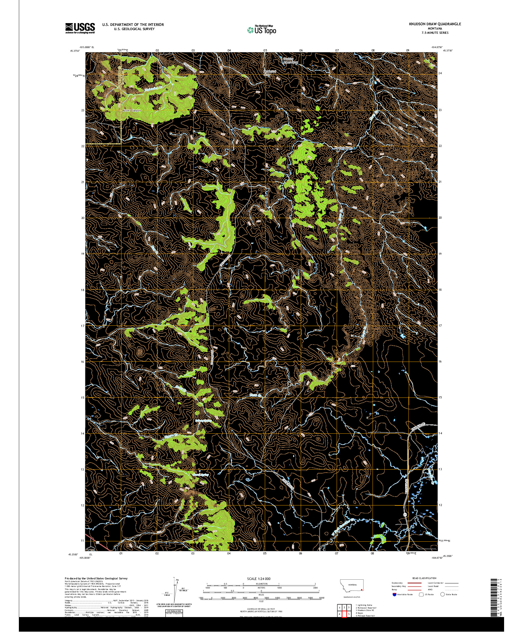 USGS US TOPO 7.5-MINUTE MAP FOR KNUDSON DRAW, MT 2020