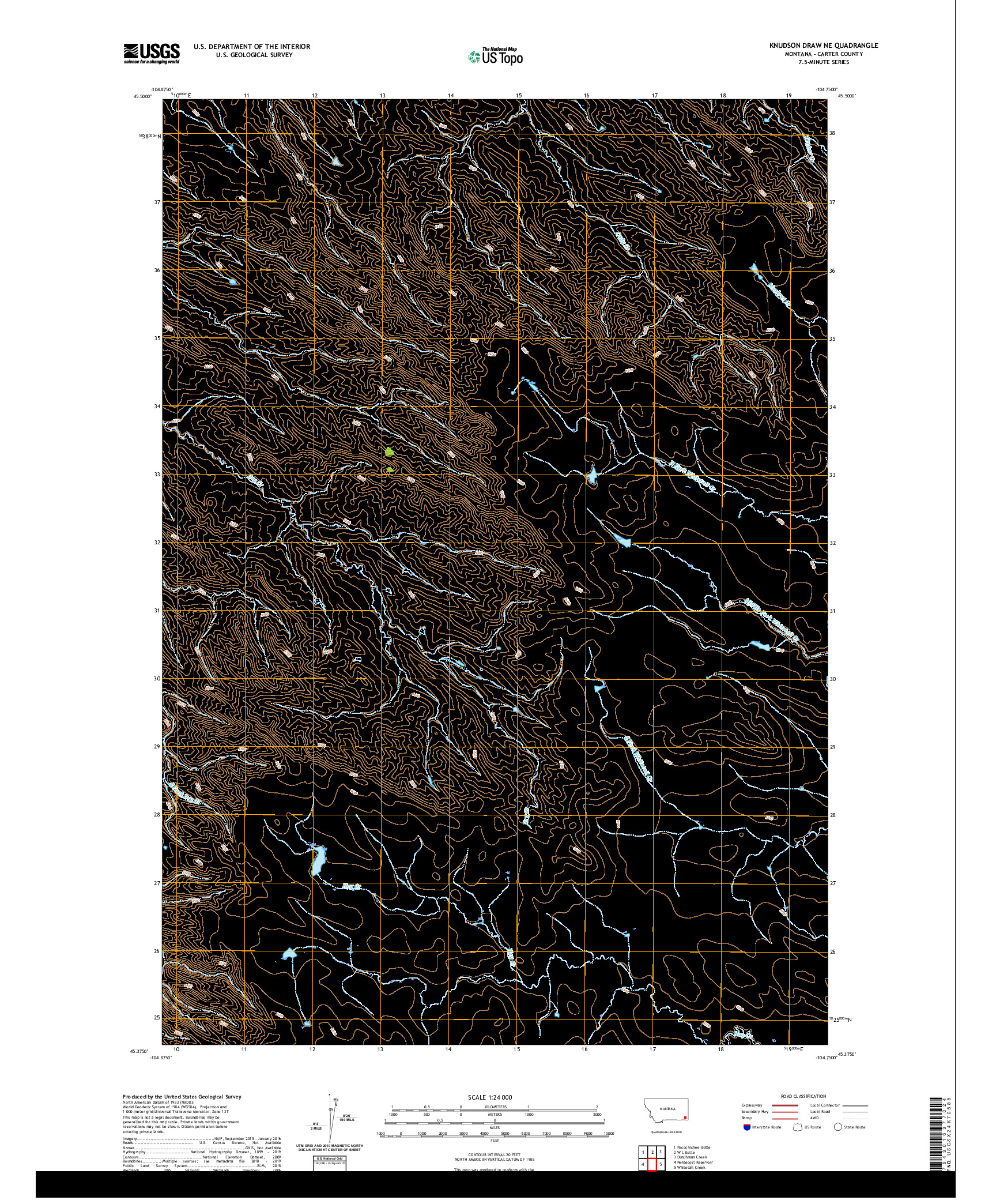 USGS US TOPO 7.5-MINUTE MAP FOR KNUDSON DRAW NE, MT 2020