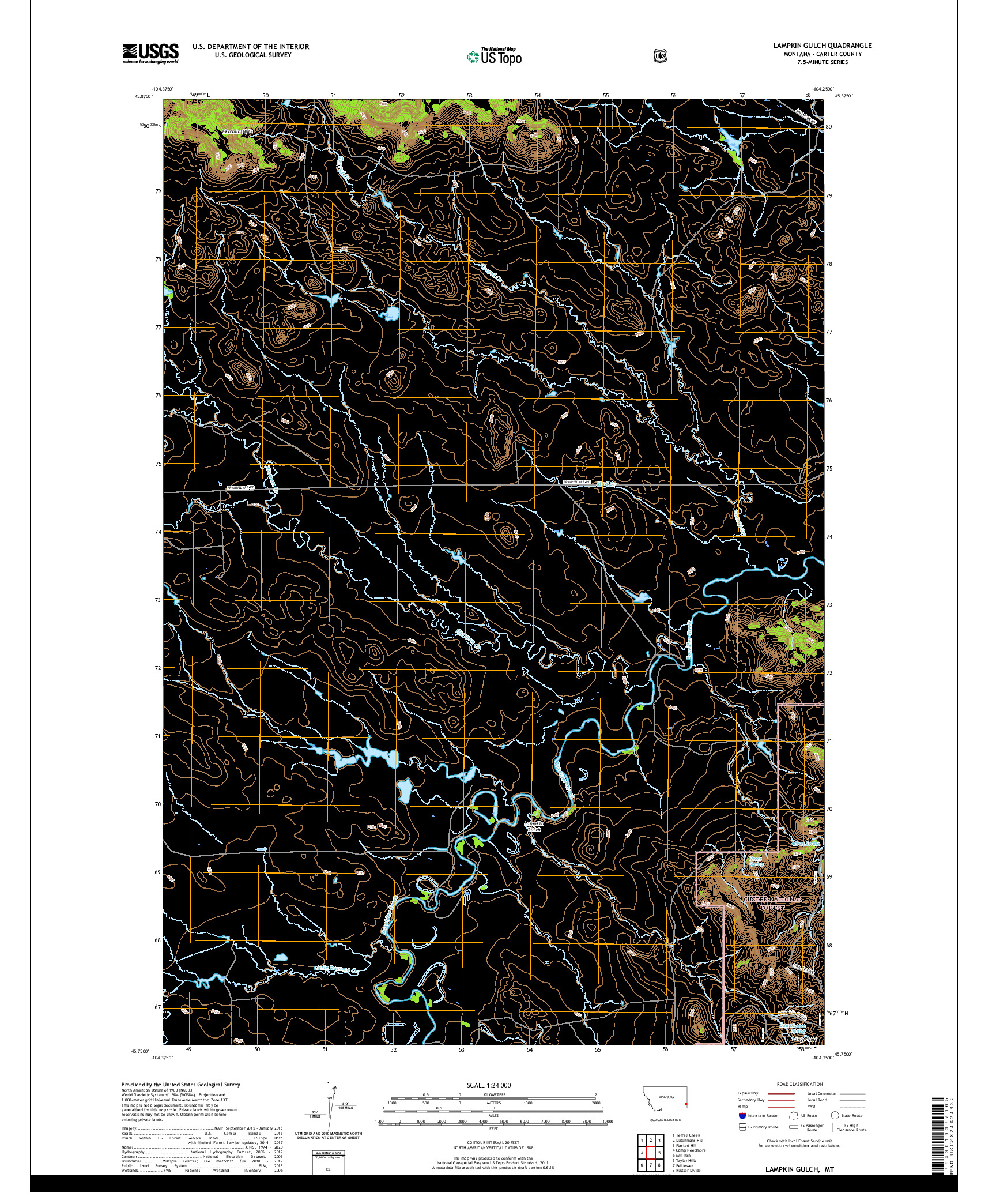 USGS US TOPO 7.5-MINUTE MAP FOR LAMPKIN GULCH, MT 2020