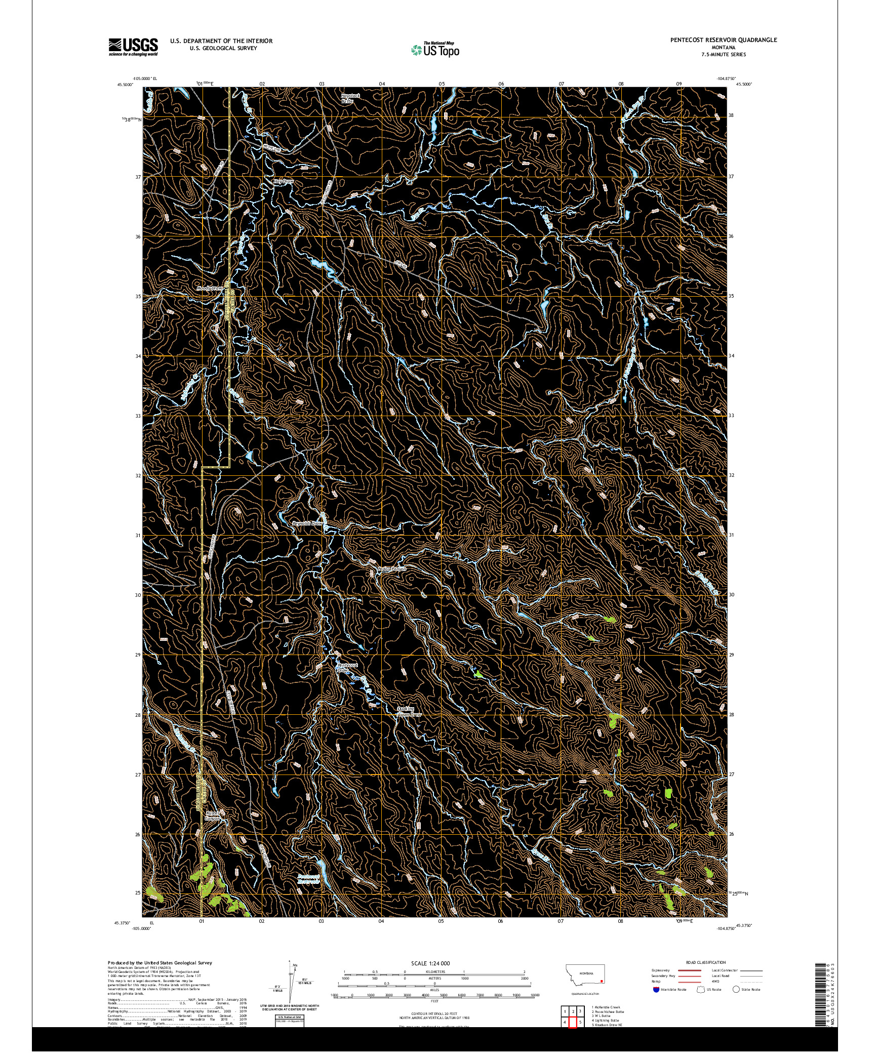 USGS US TOPO 7.5-MINUTE MAP FOR PENTECOST RESERVOIR, MT 2020