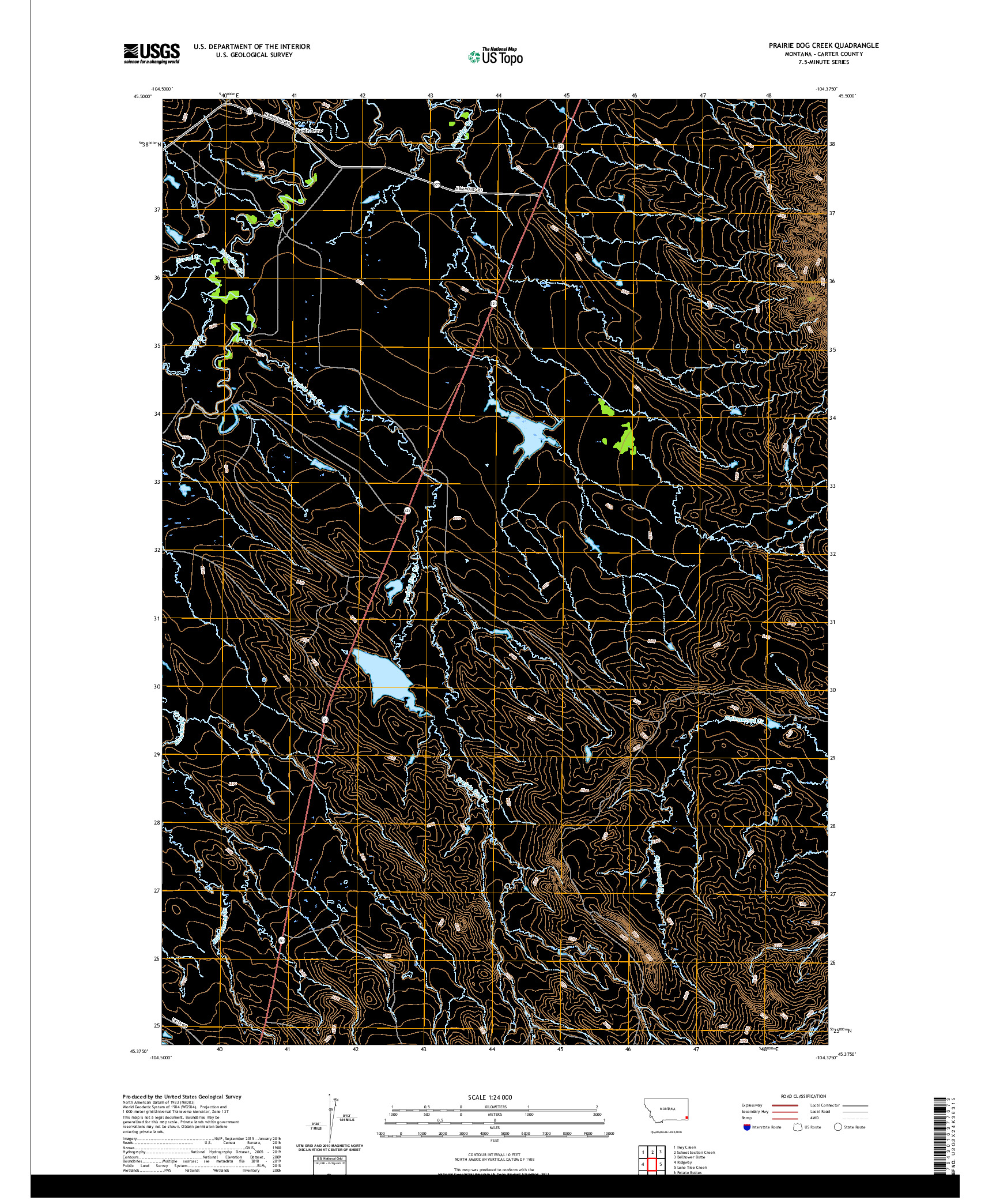 USGS US TOPO 7.5-MINUTE MAP FOR PRAIRIE DOG CREEK, MT 2020