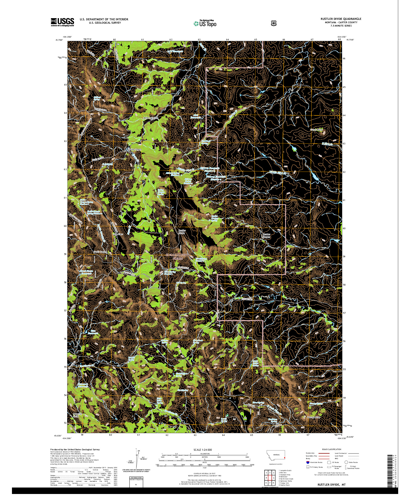 USGS US TOPO 7.5-MINUTE MAP FOR RUSTLER DIVIDE, MT 2020