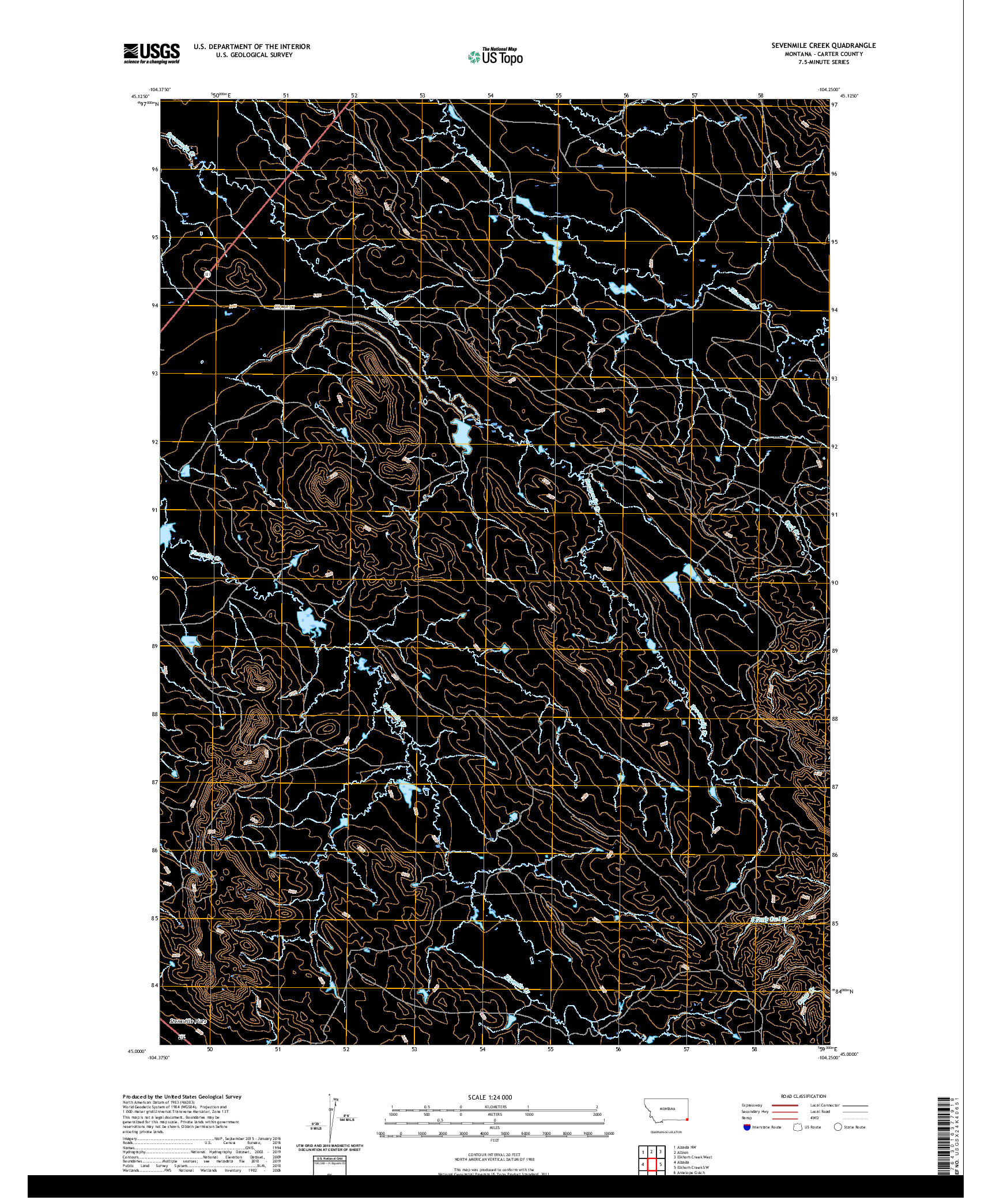 USGS US TOPO 7.5-MINUTE MAP FOR SEVENMILE CREEK, MT 2020