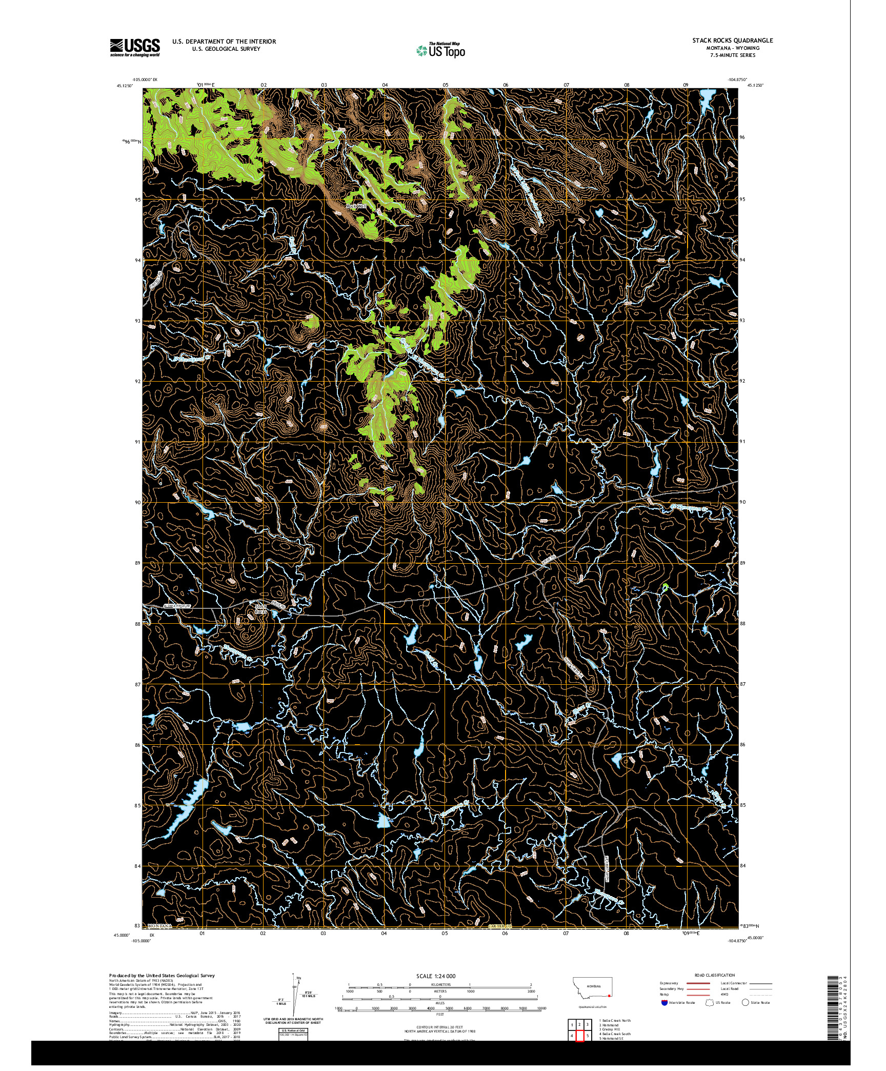 USGS US TOPO 7.5-MINUTE MAP FOR STACK ROCKS, MT,WY 2020