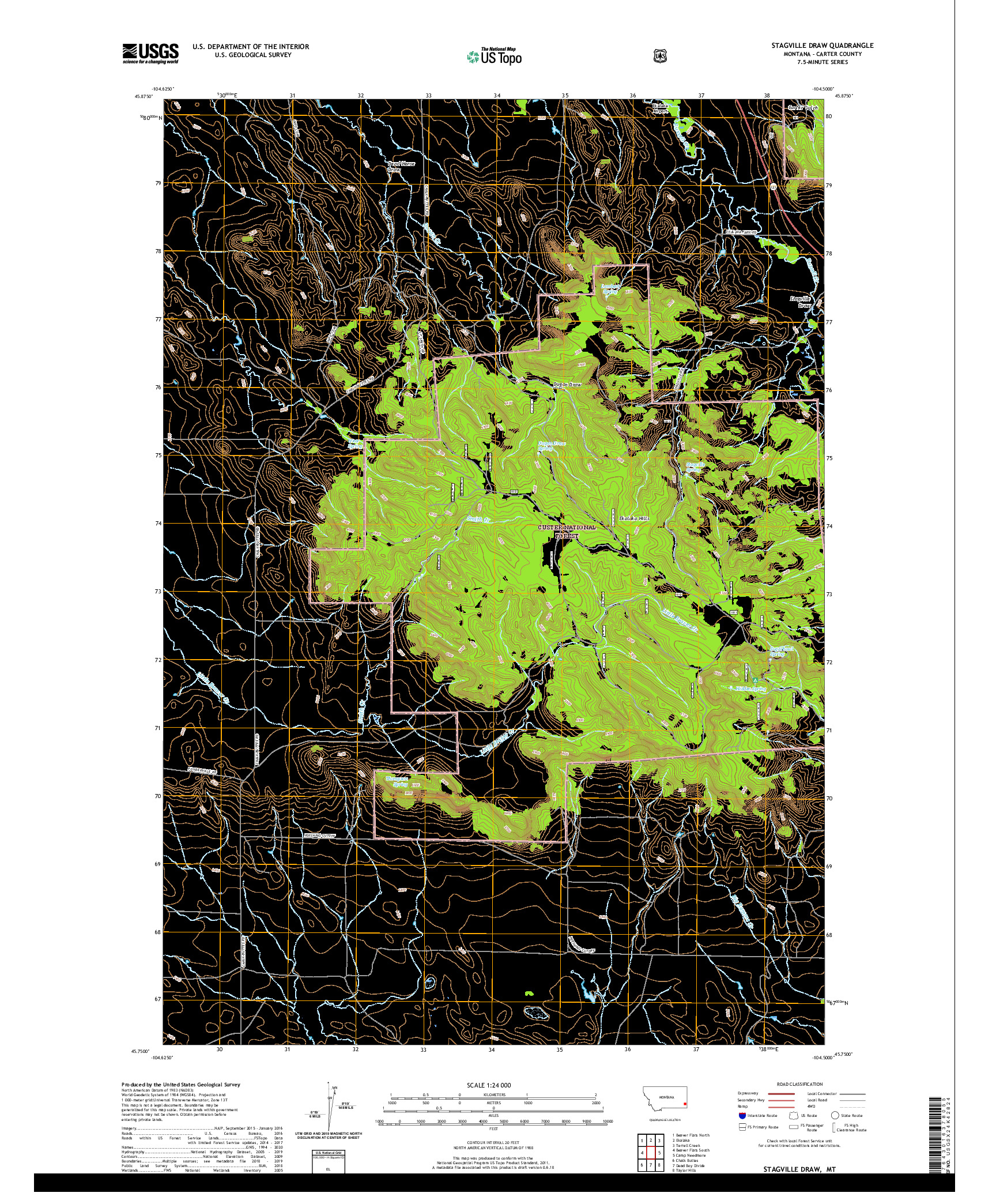 USGS US TOPO 7.5-MINUTE MAP FOR STAGVILLE DRAW, MT 2020