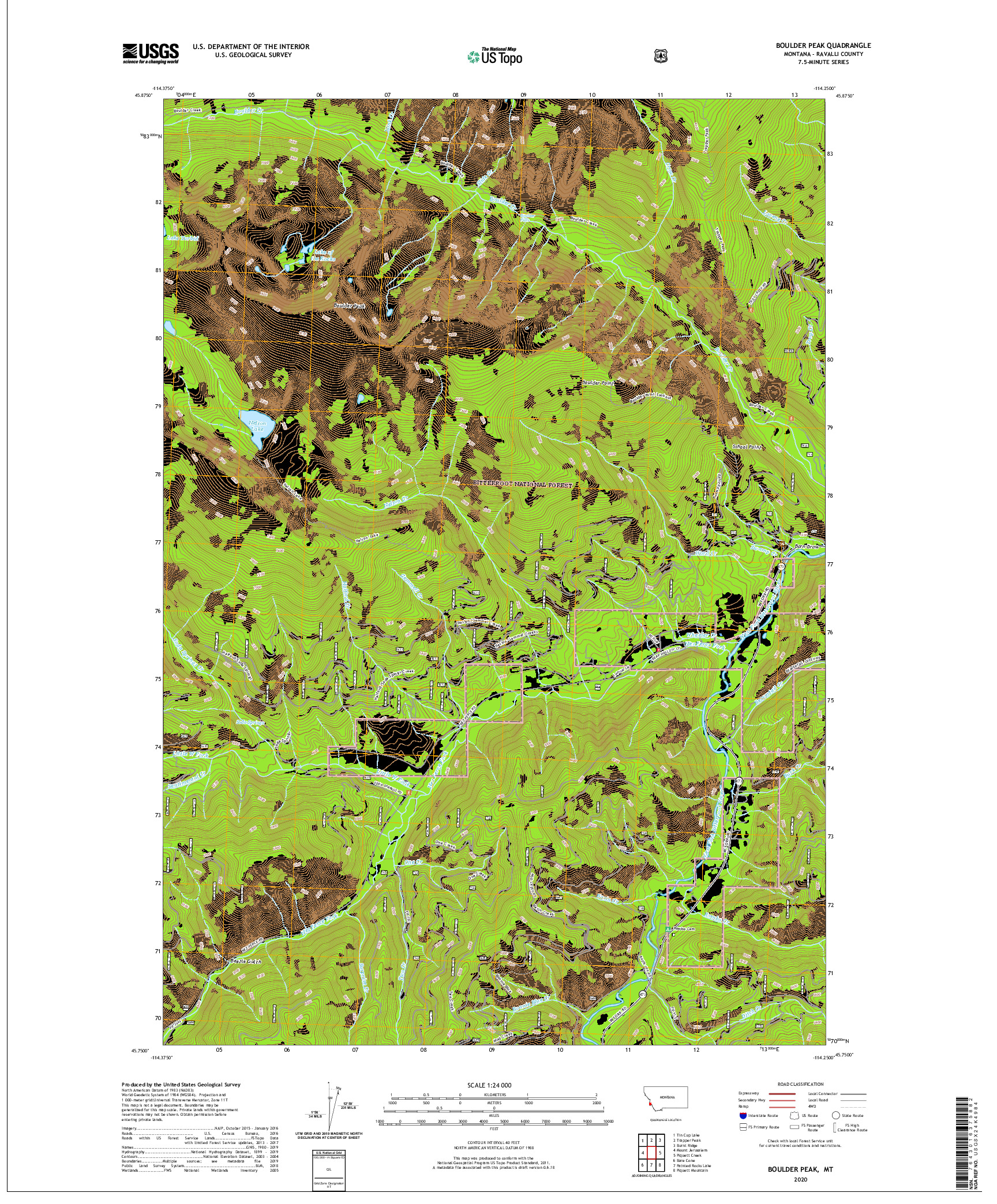 USGS US TOPO 7.5-MINUTE MAP FOR BOULDER PEAK, MT 2020