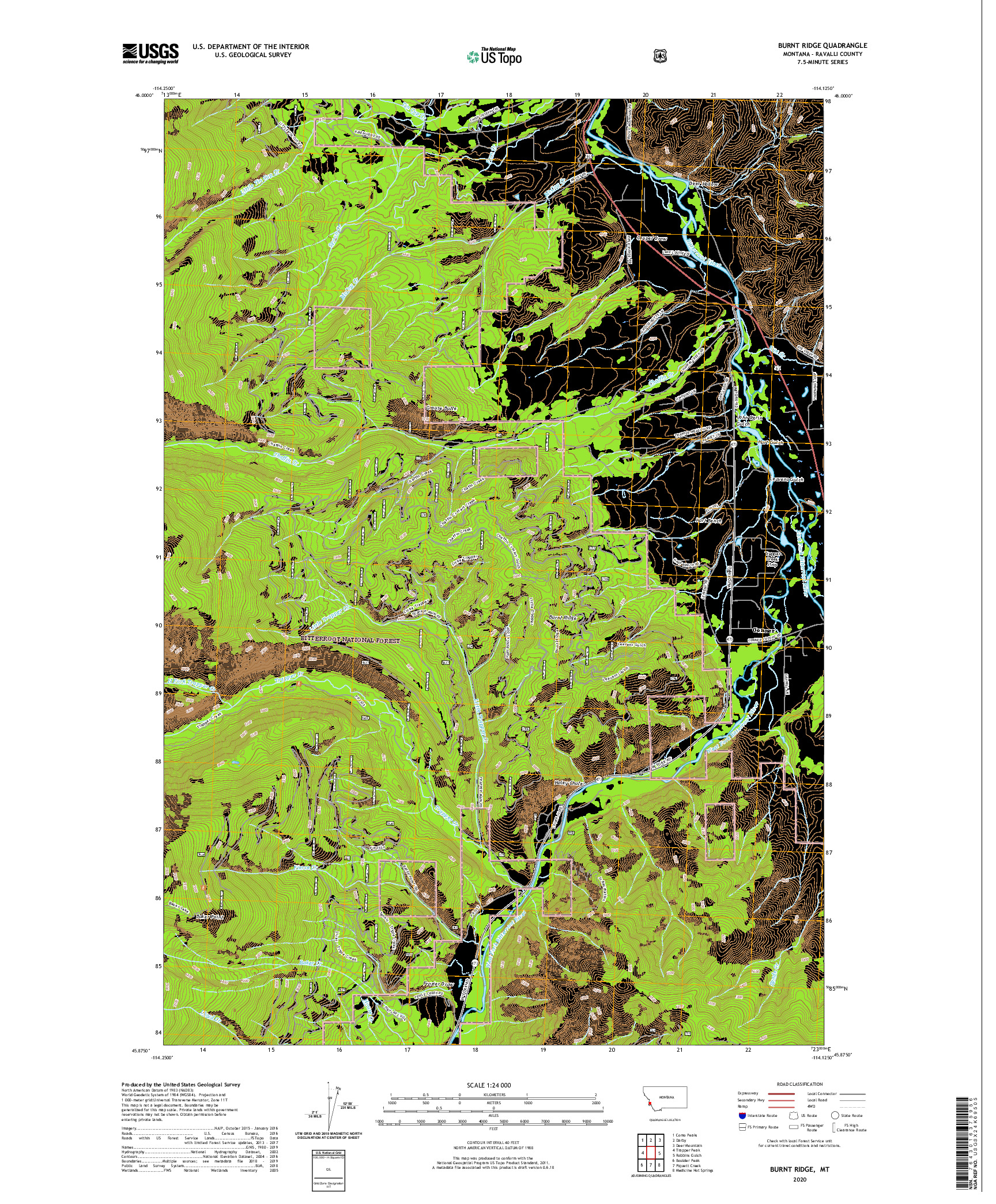 USGS US TOPO 7.5-MINUTE MAP FOR BURNT RIDGE, MT 2020