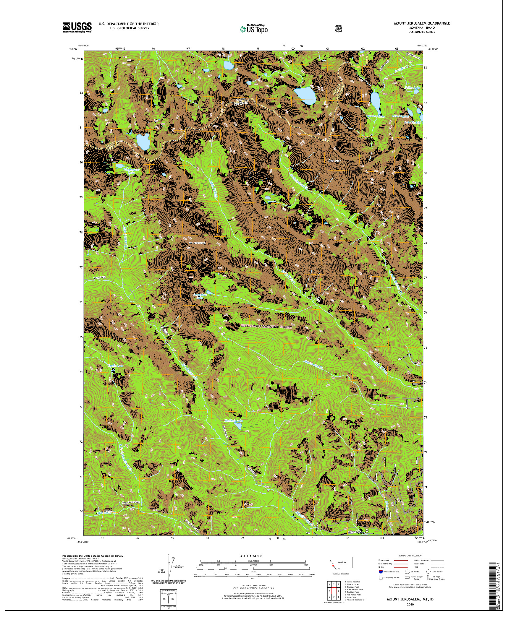 USGS US TOPO 7.5-MINUTE MAP FOR MOUNT JERUSALEM, MT,ID 2020