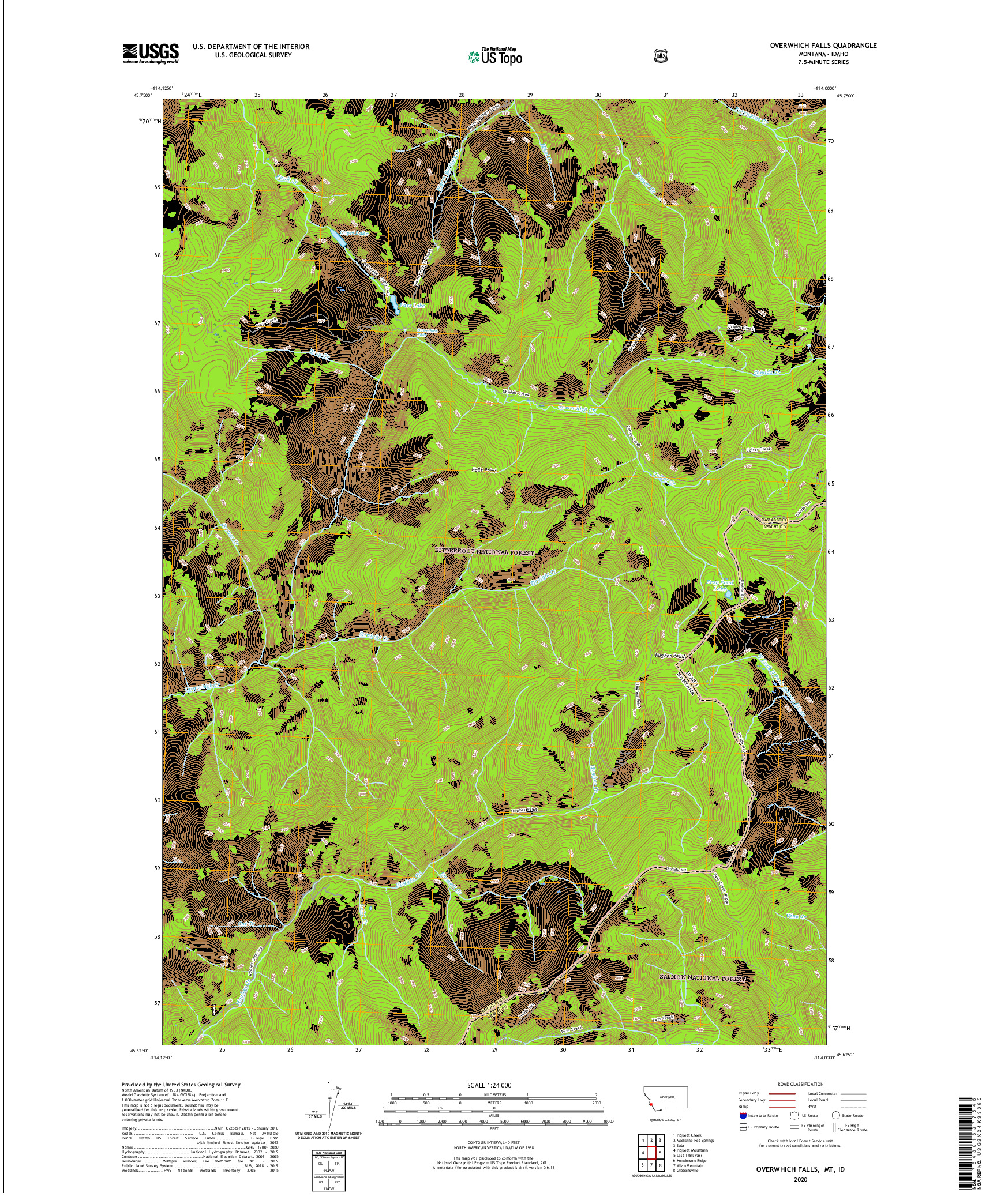 USGS US TOPO 7.5-MINUTE MAP FOR OVERWHICH FALLS, MT,ID 2020