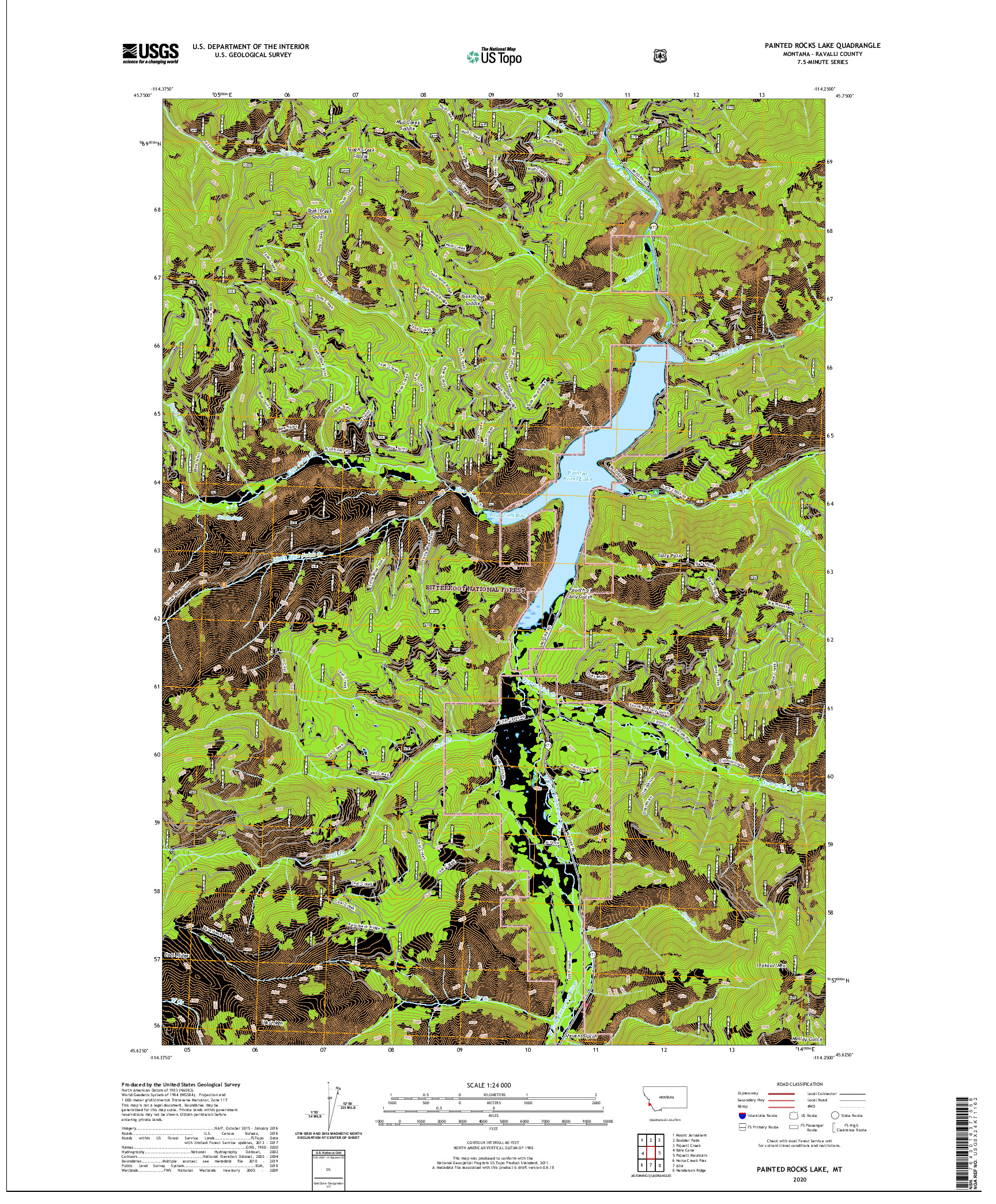 USGS US TOPO 7.5-MINUTE MAP FOR PAINTED ROCKS LAKE, MT 2020