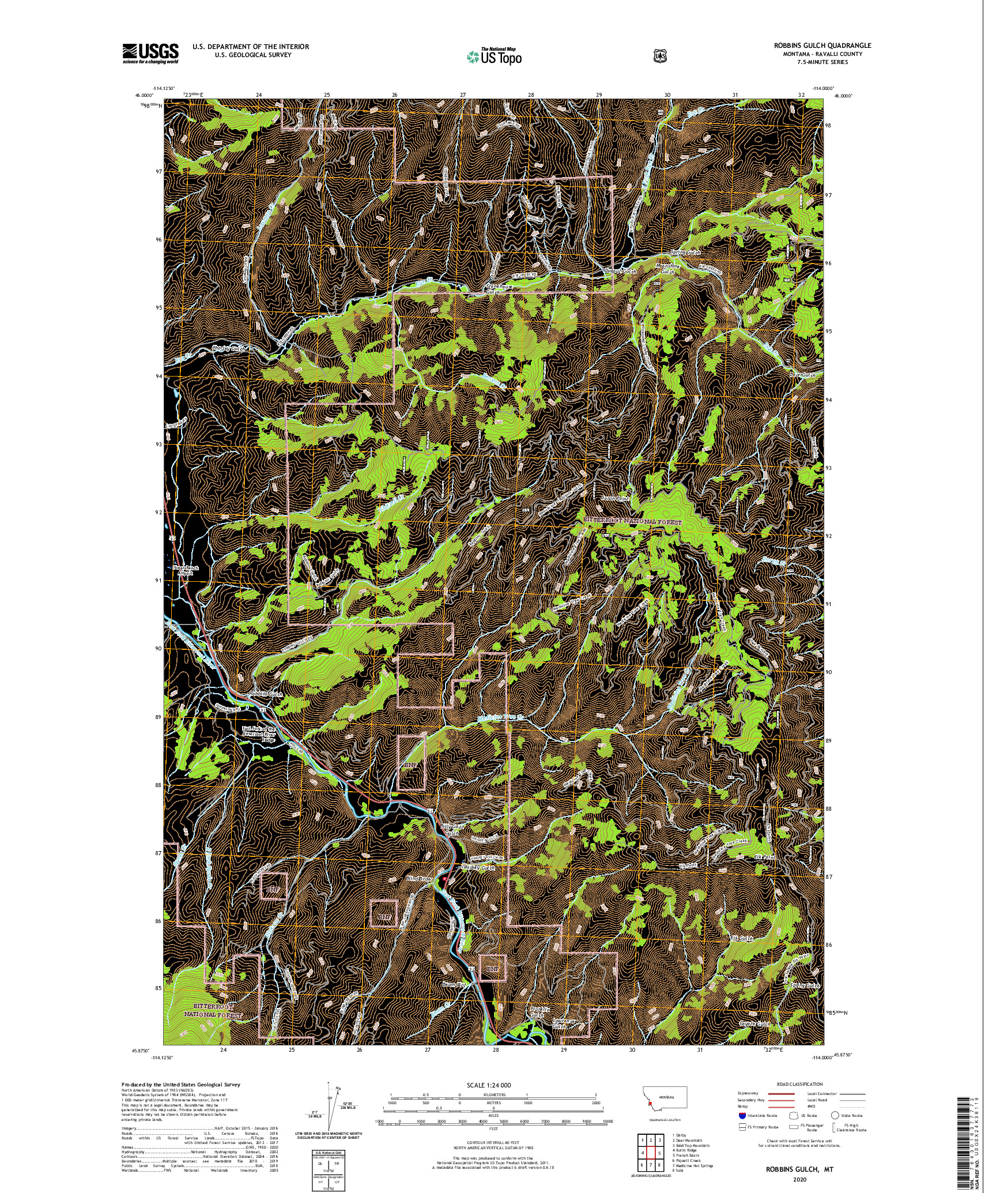 USGS US TOPO 7.5-MINUTE MAP FOR ROBBINS GULCH, MT 2020