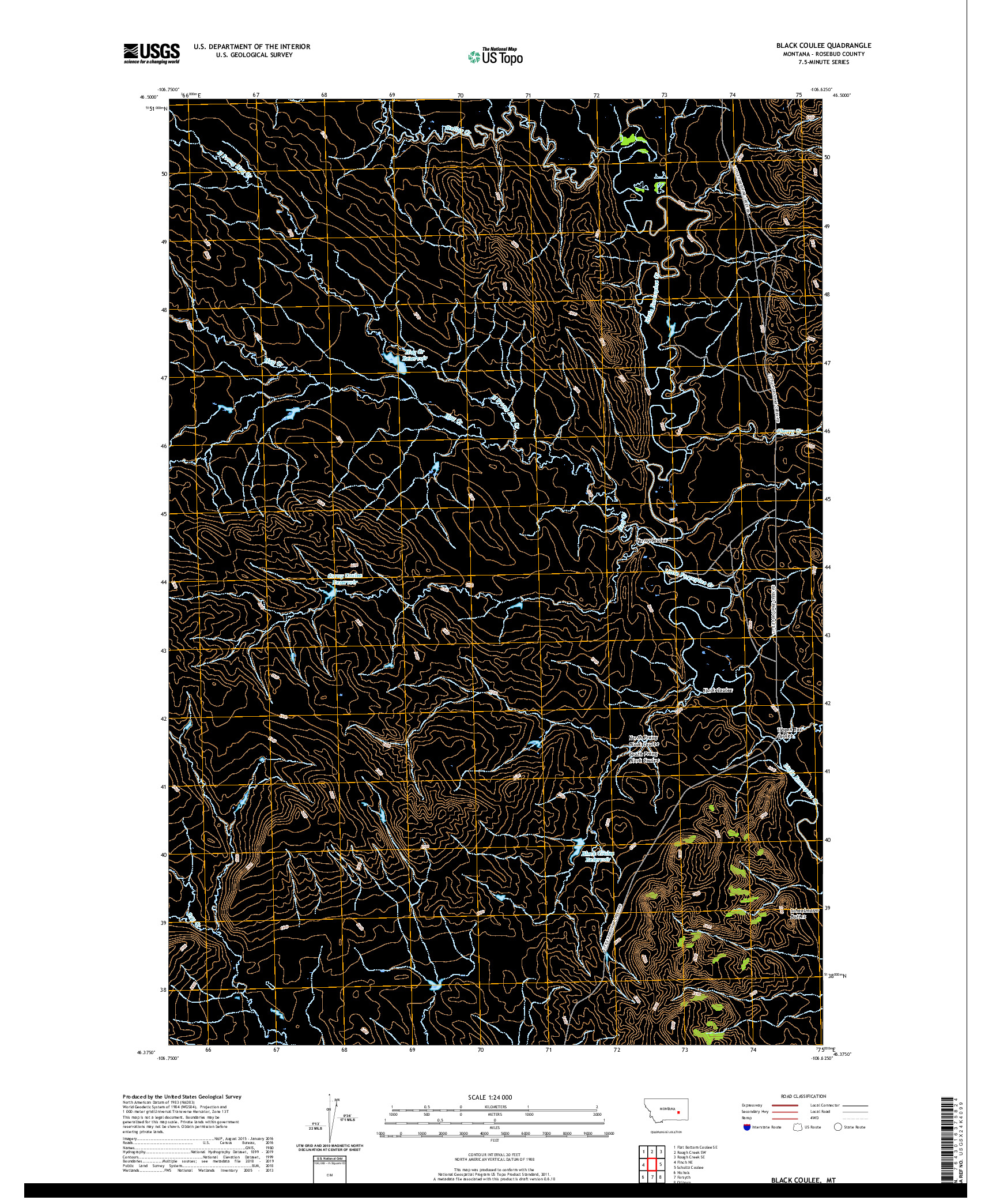 USGS US TOPO 7.5-MINUTE MAP FOR BLACK COULEE, MT 2020