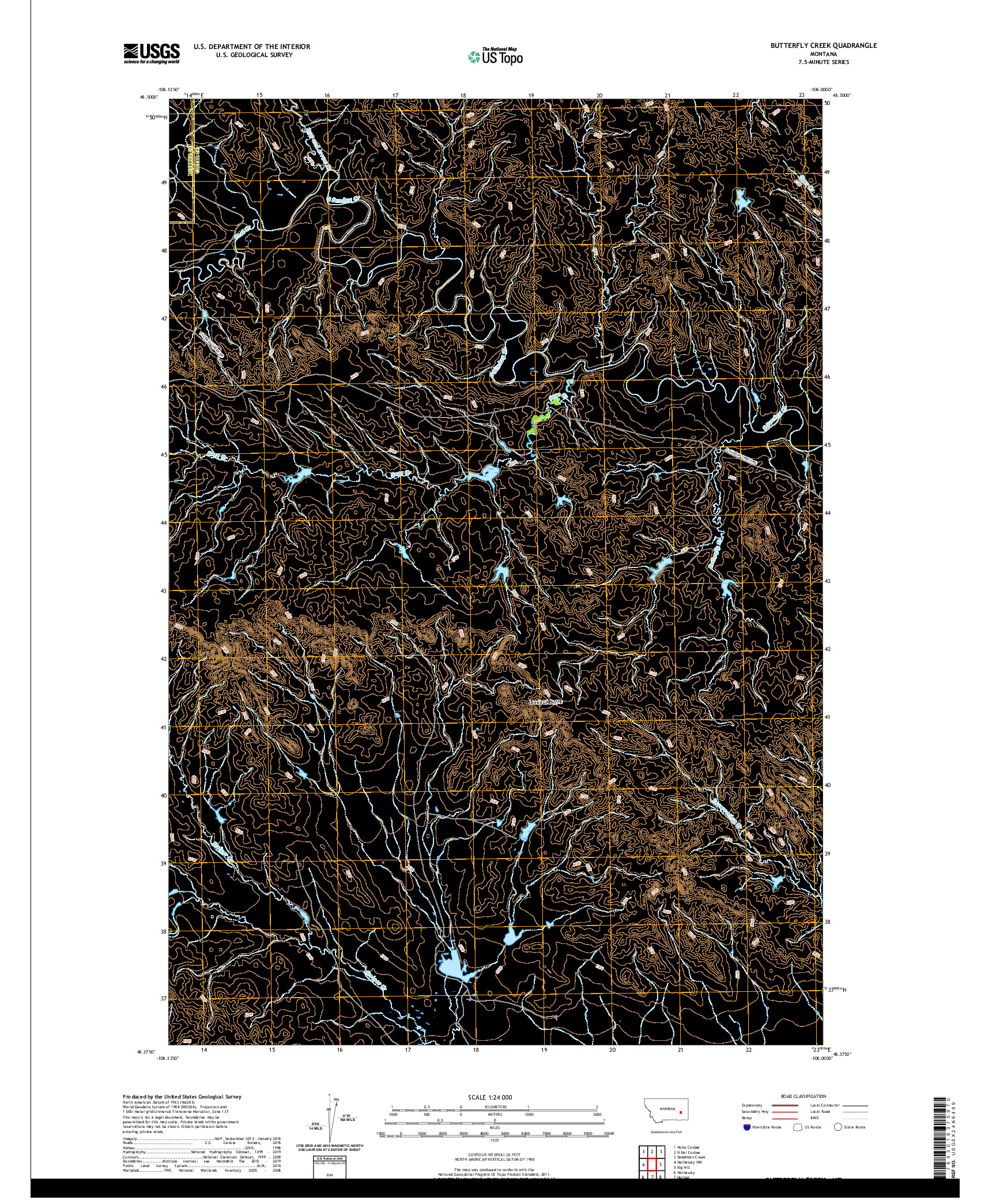 USGS US TOPO 7.5-MINUTE MAP FOR BUTTERFLY CREEK, MT 2020