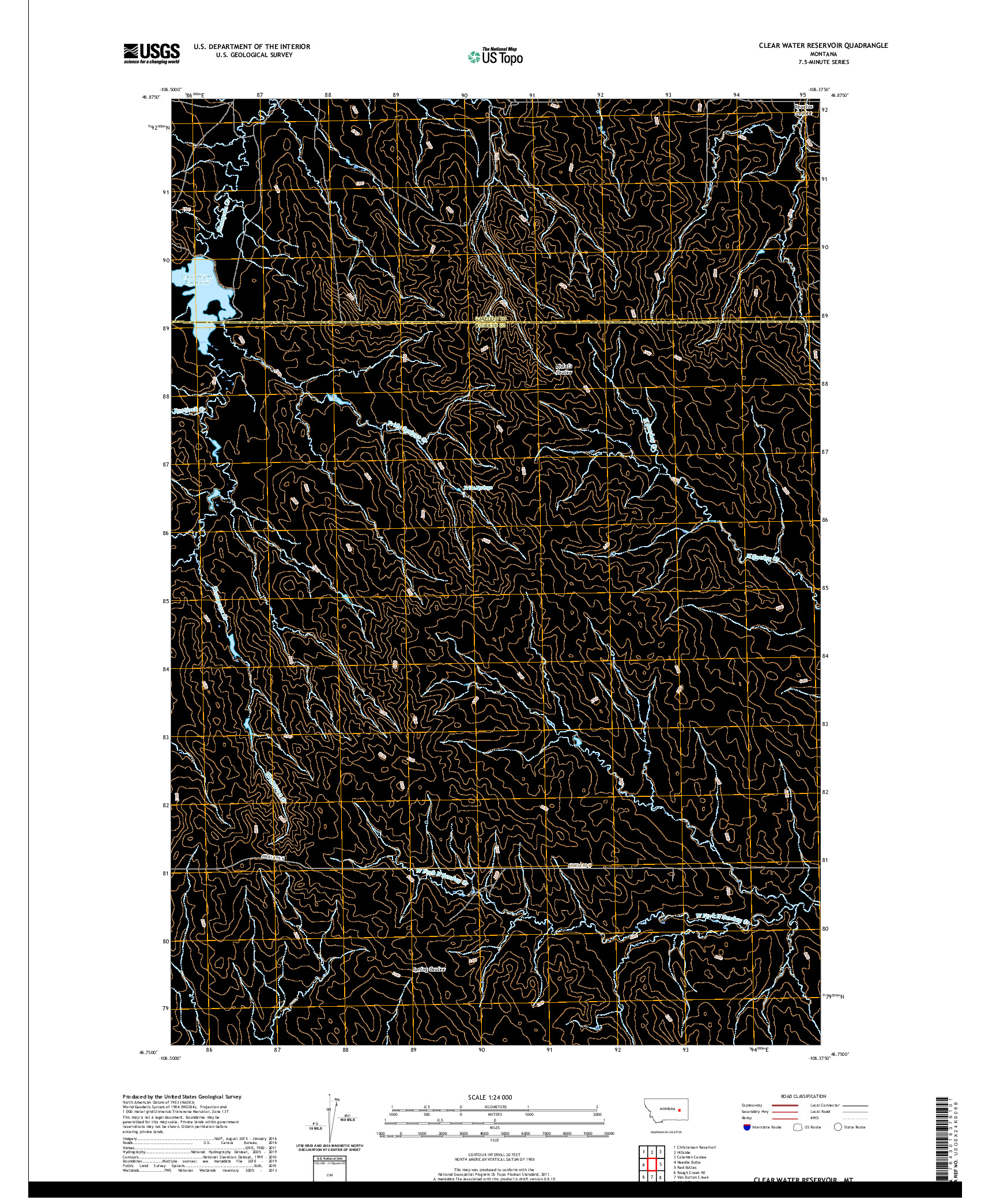 USGS US TOPO 7.5-MINUTE MAP FOR CLEAR WATER RESERVOIR, MT 2020