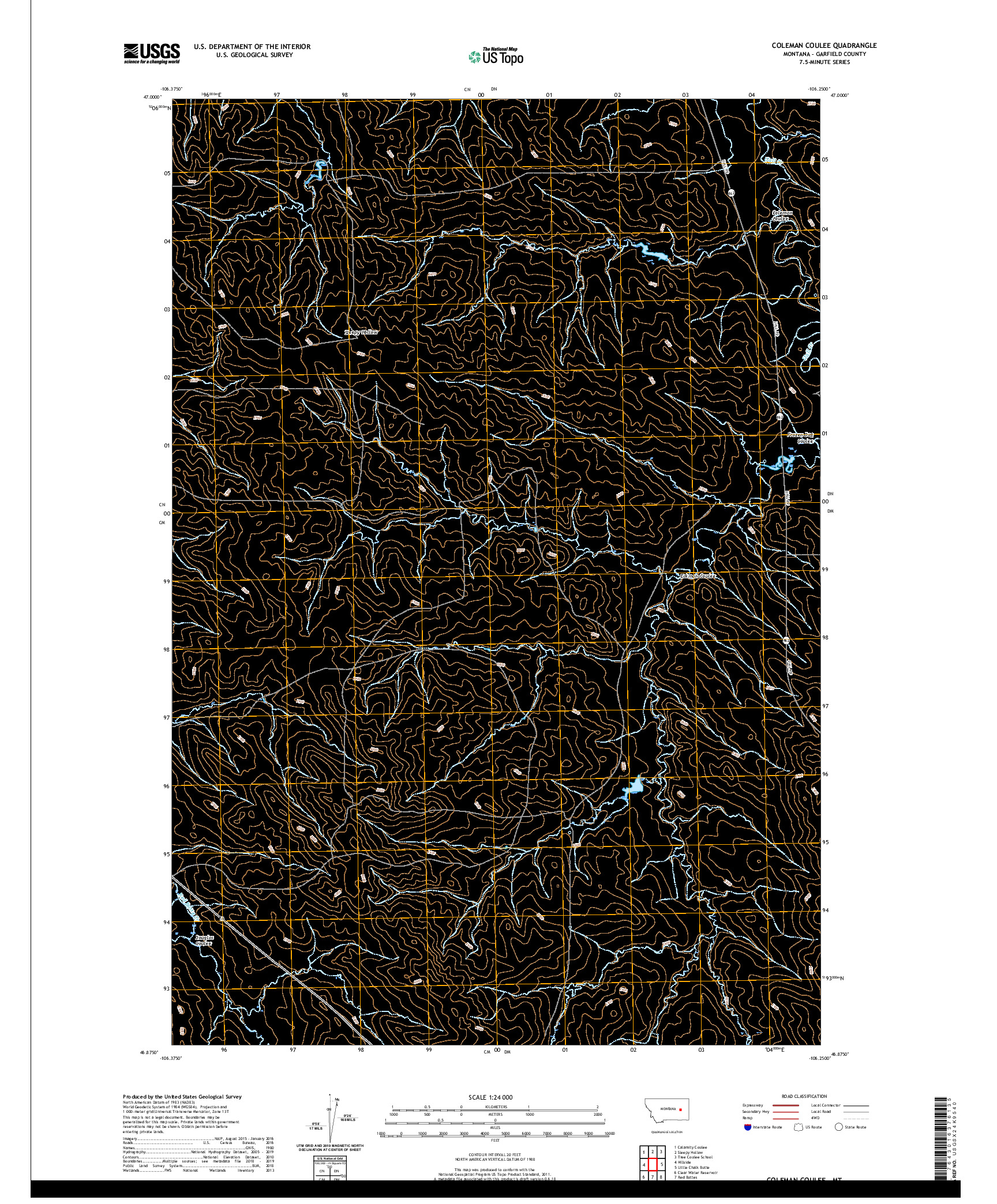 USGS US TOPO 7.5-MINUTE MAP FOR COLEMAN COULEE, MT 2020