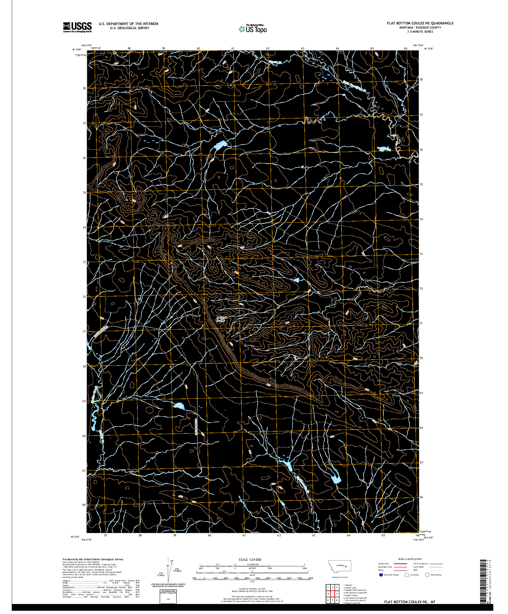 USGS US TOPO 7.5-MINUTE MAP FOR FLAT BOTTOM COULEE NE, MT 2020