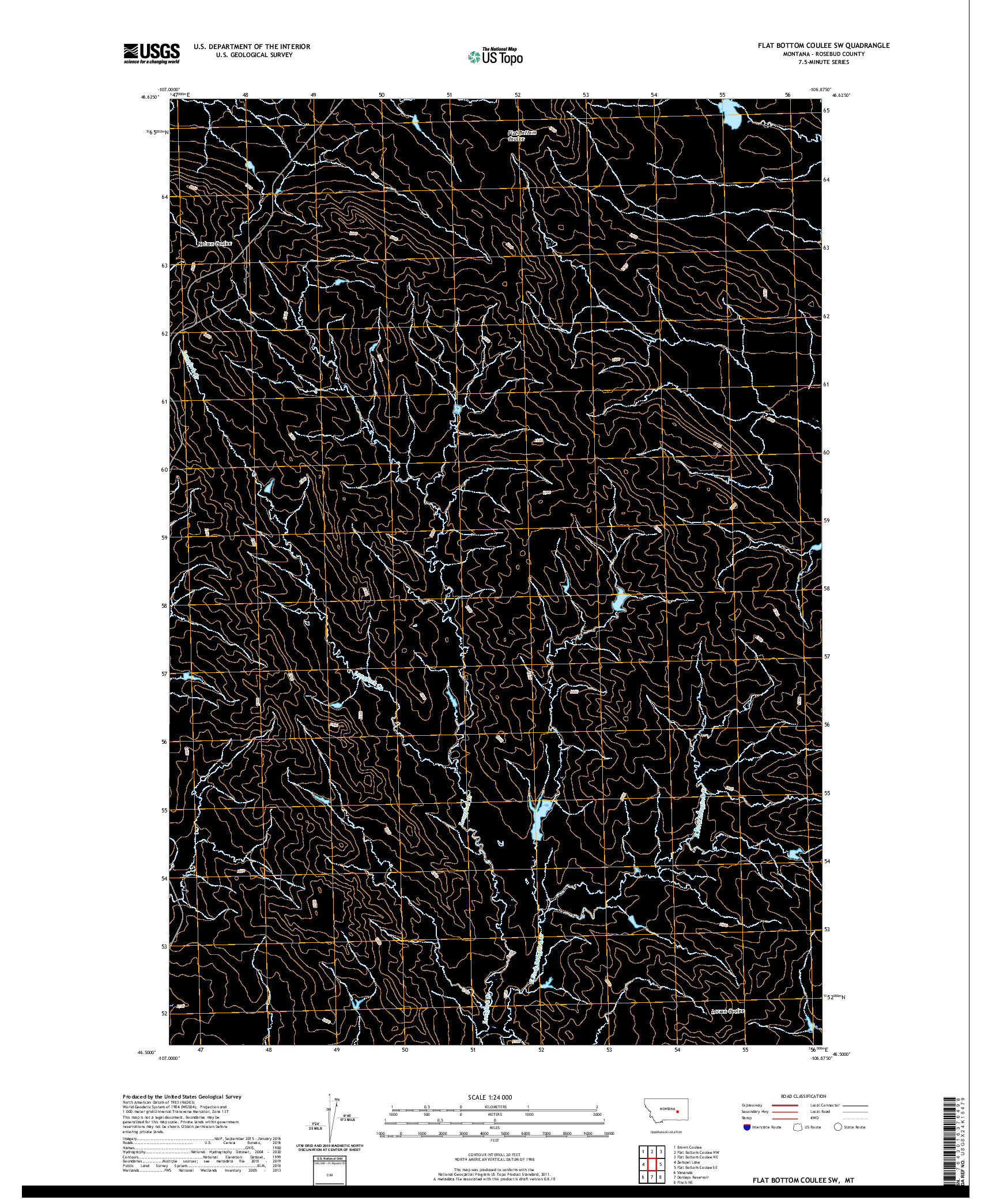 USGS US TOPO 7.5-MINUTE MAP FOR FLAT BOTTOM COULEE SW, MT 2020