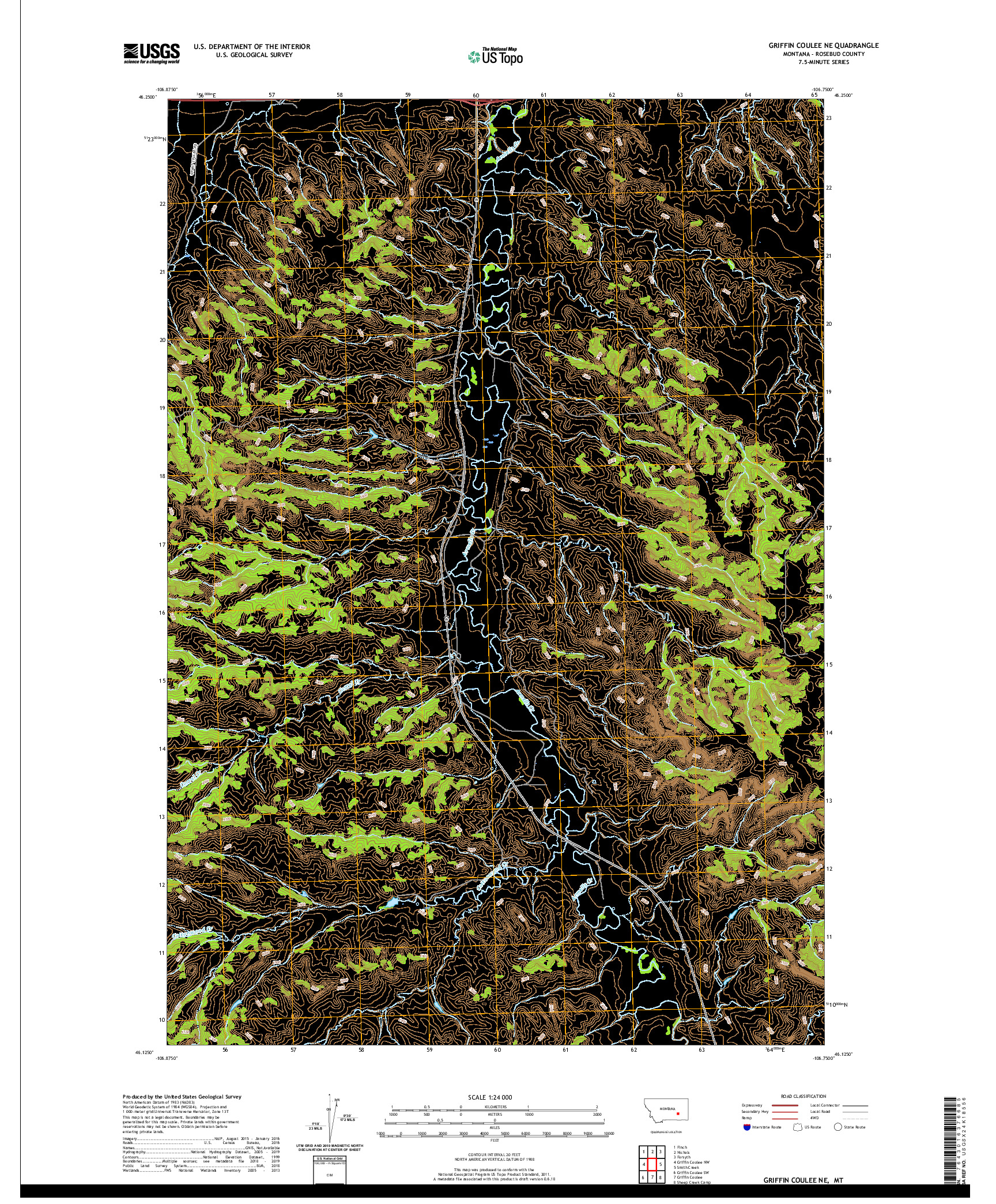 USGS US TOPO 7.5-MINUTE MAP FOR GRIFFIN COULEE NE, MT 2020