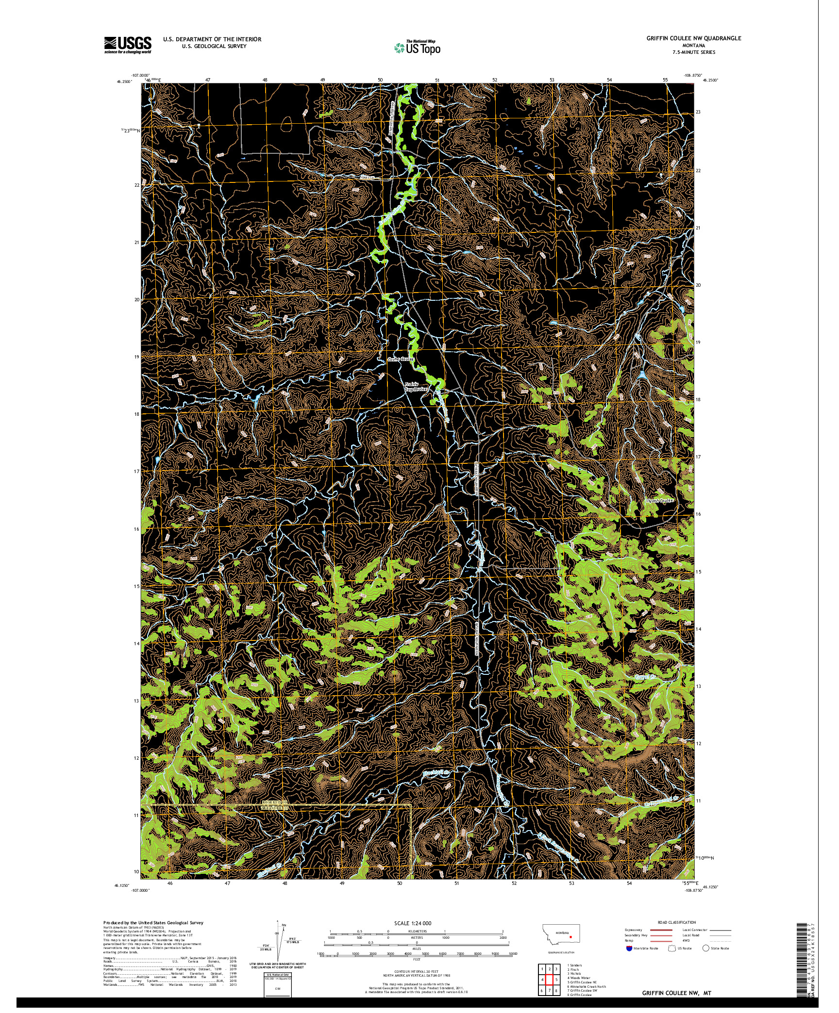 USGS US TOPO 7.5-MINUTE MAP FOR GRIFFIN COULEE NW, MT 2020