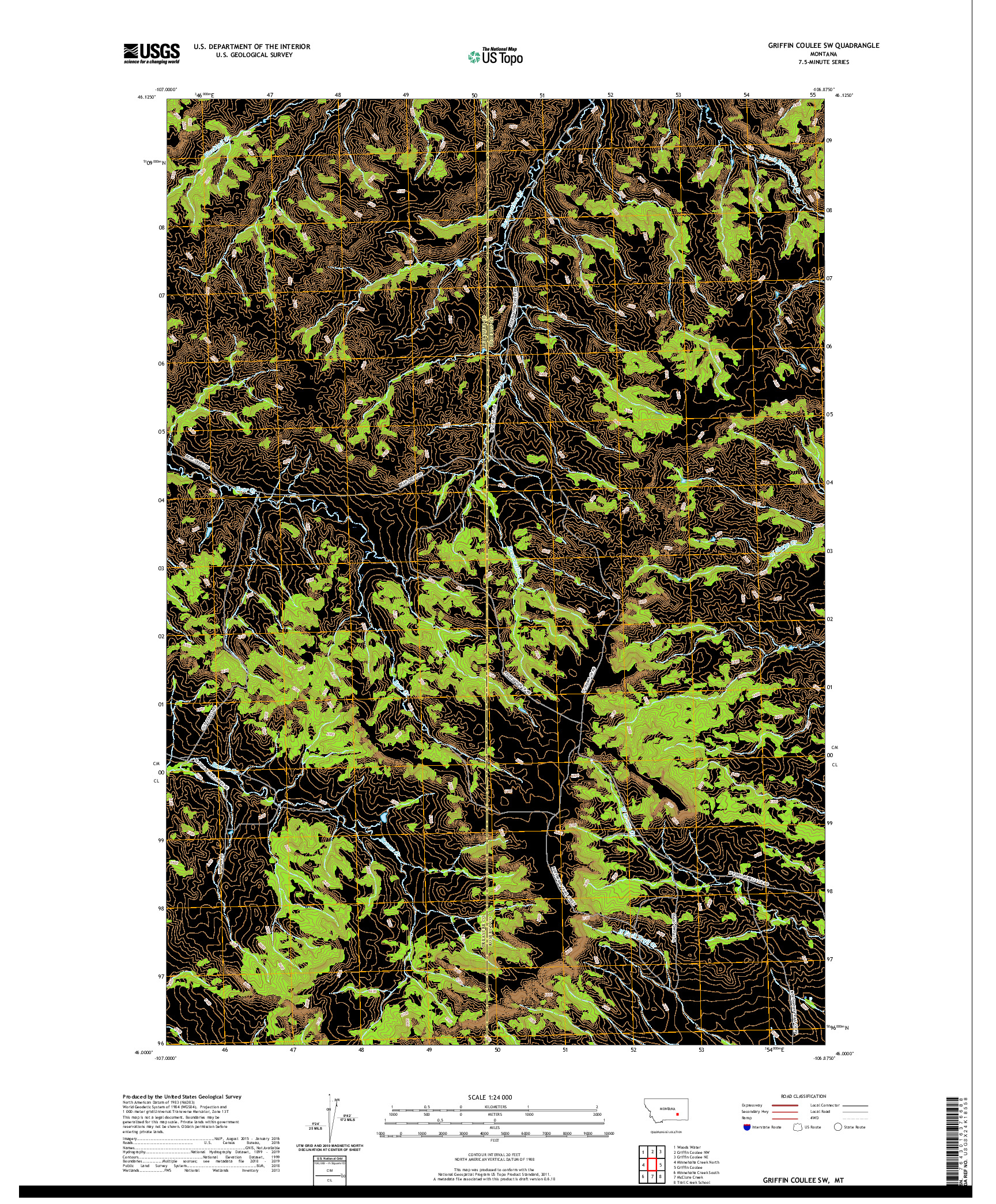 USGS US TOPO 7.5-MINUTE MAP FOR GRIFFIN COULEE SW, MT 2020