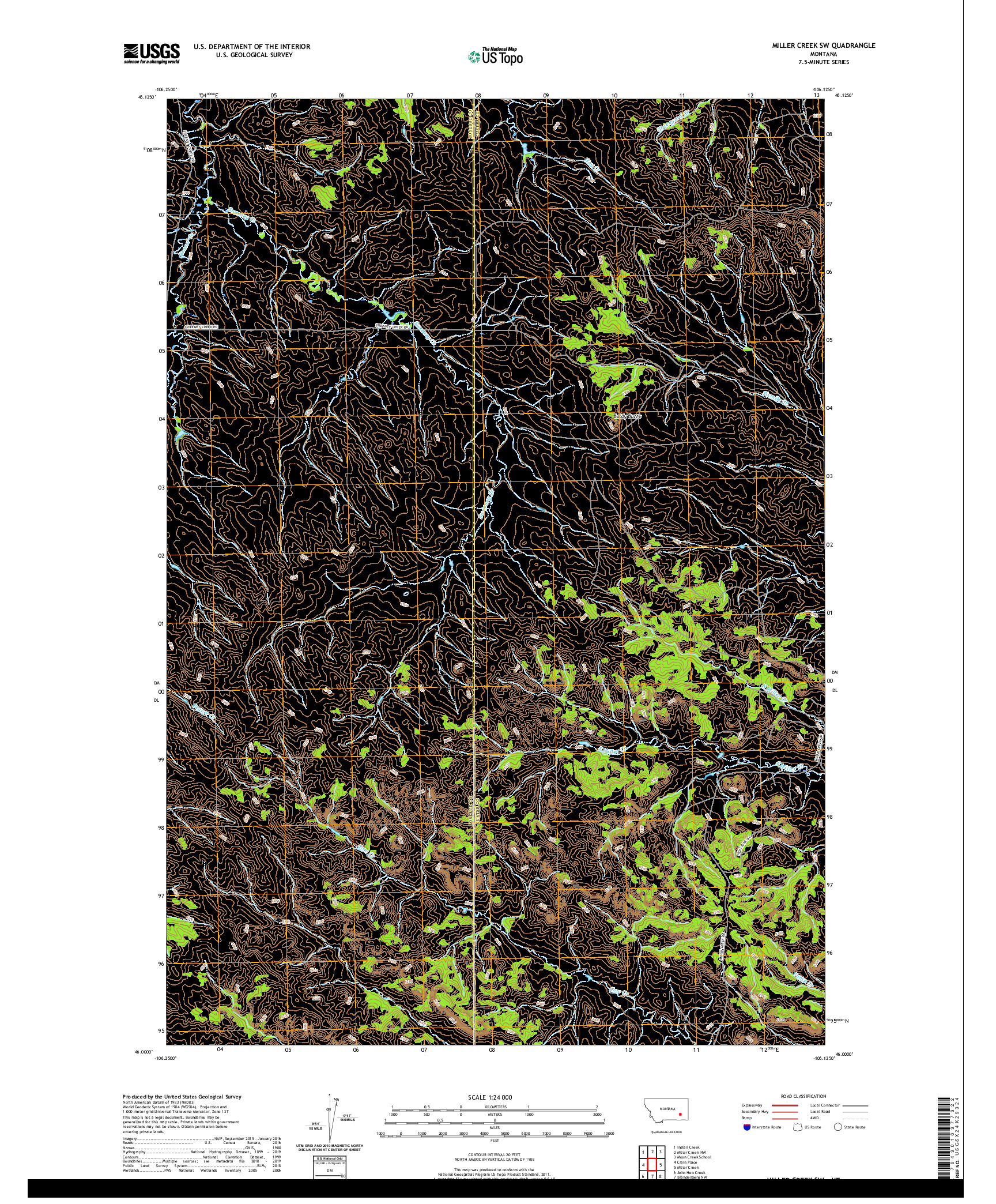 USGS US TOPO 7.5-MINUTE MAP FOR MILLER CREEK SW, MT 2020