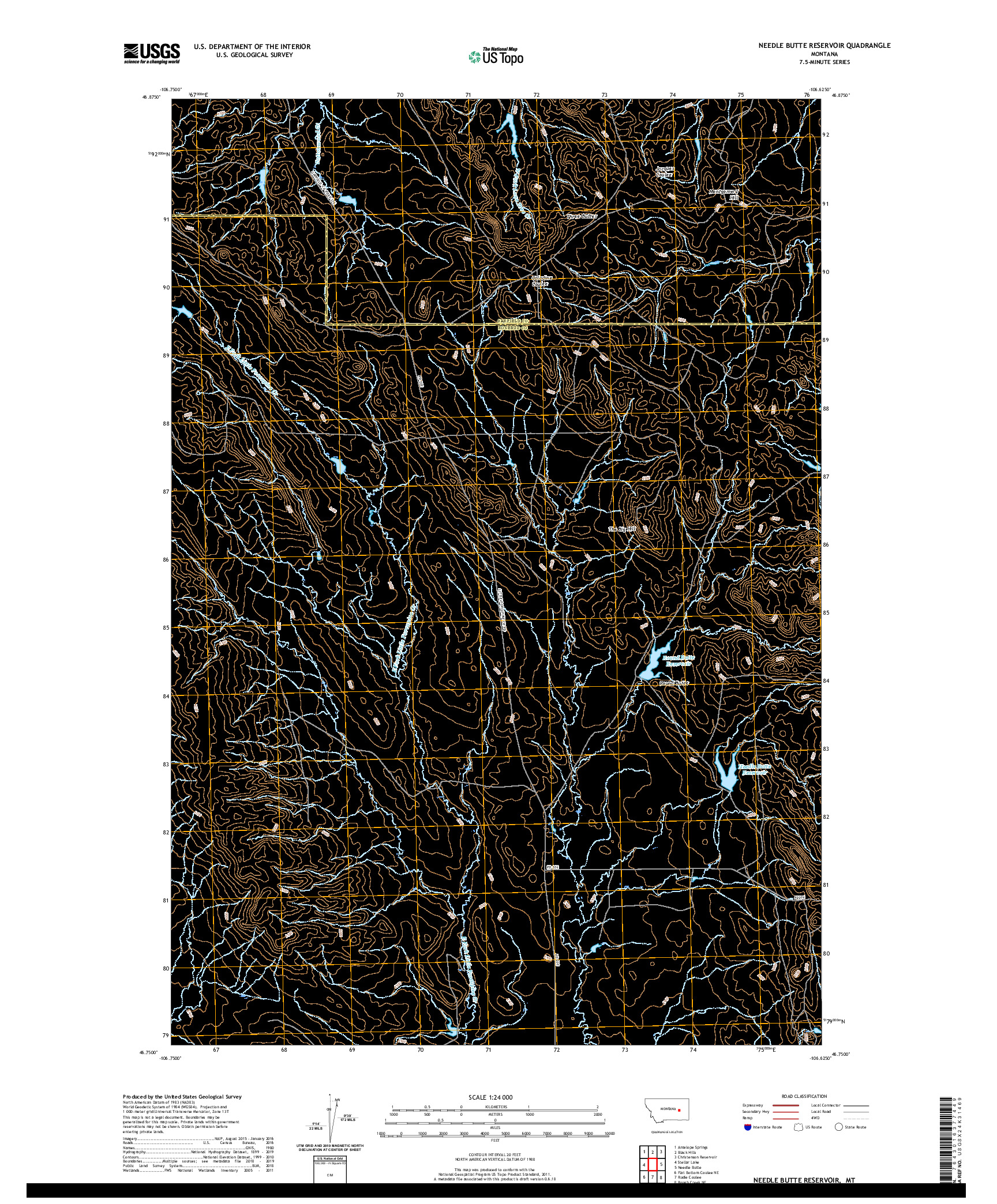 USGS US TOPO 7.5-MINUTE MAP FOR NEEDLE BUTTE RESERVOIR, MT 2020