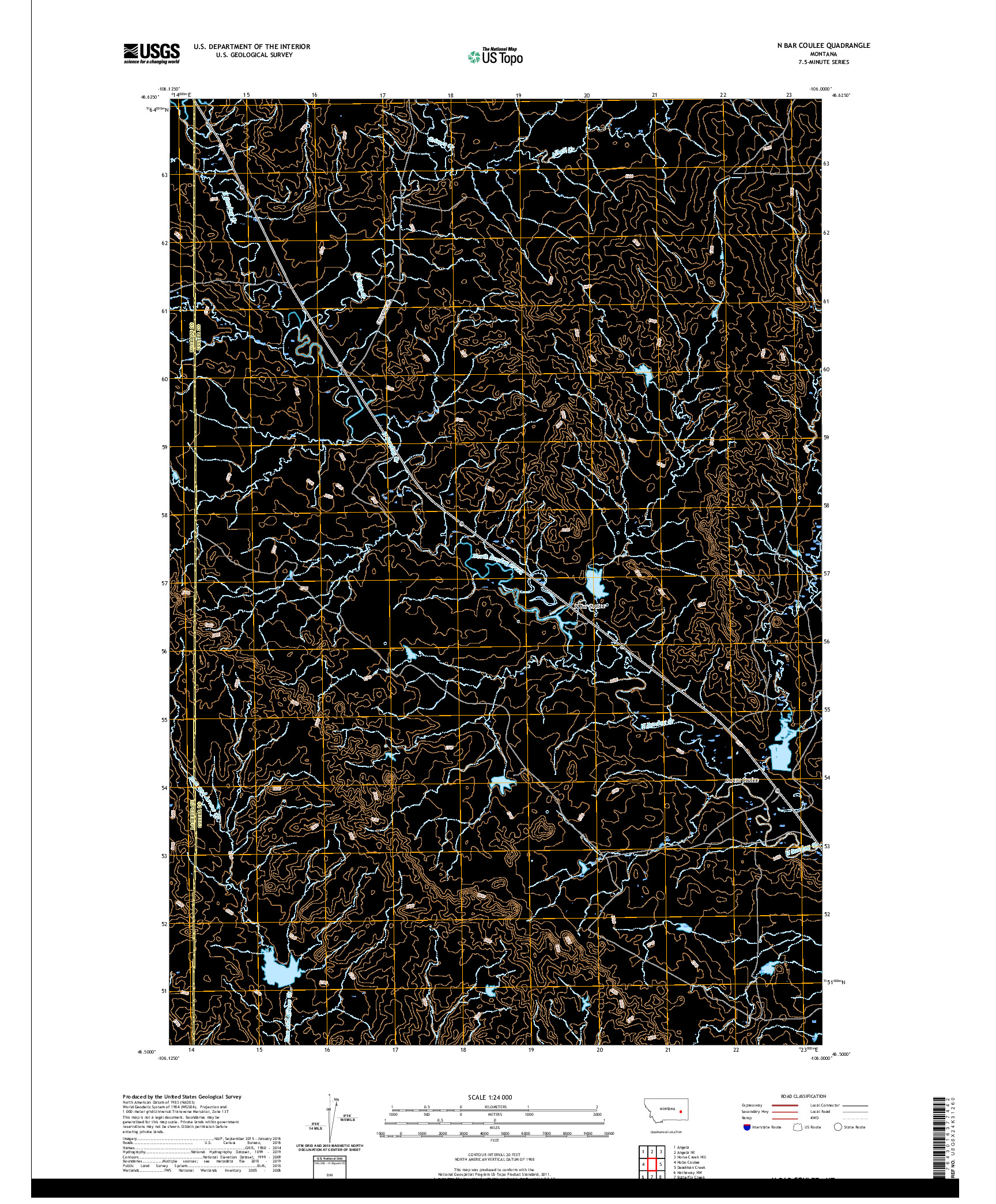 USGS US TOPO 7.5-MINUTE MAP FOR N BAR COULEE, MT 2020