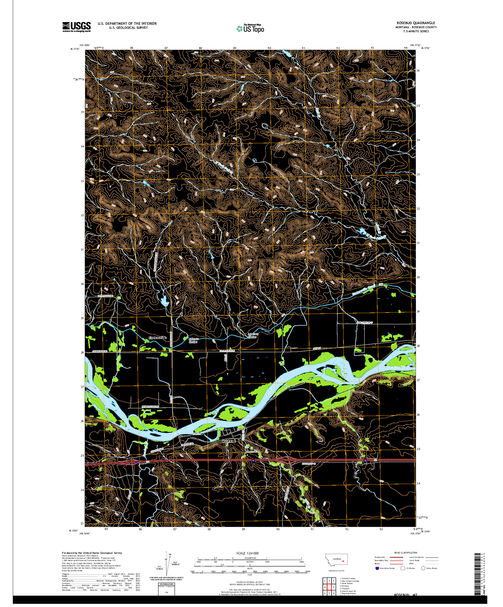 USGS US TOPO 7.5-MINUTE MAP FOR ROSEBUD, MT 2020