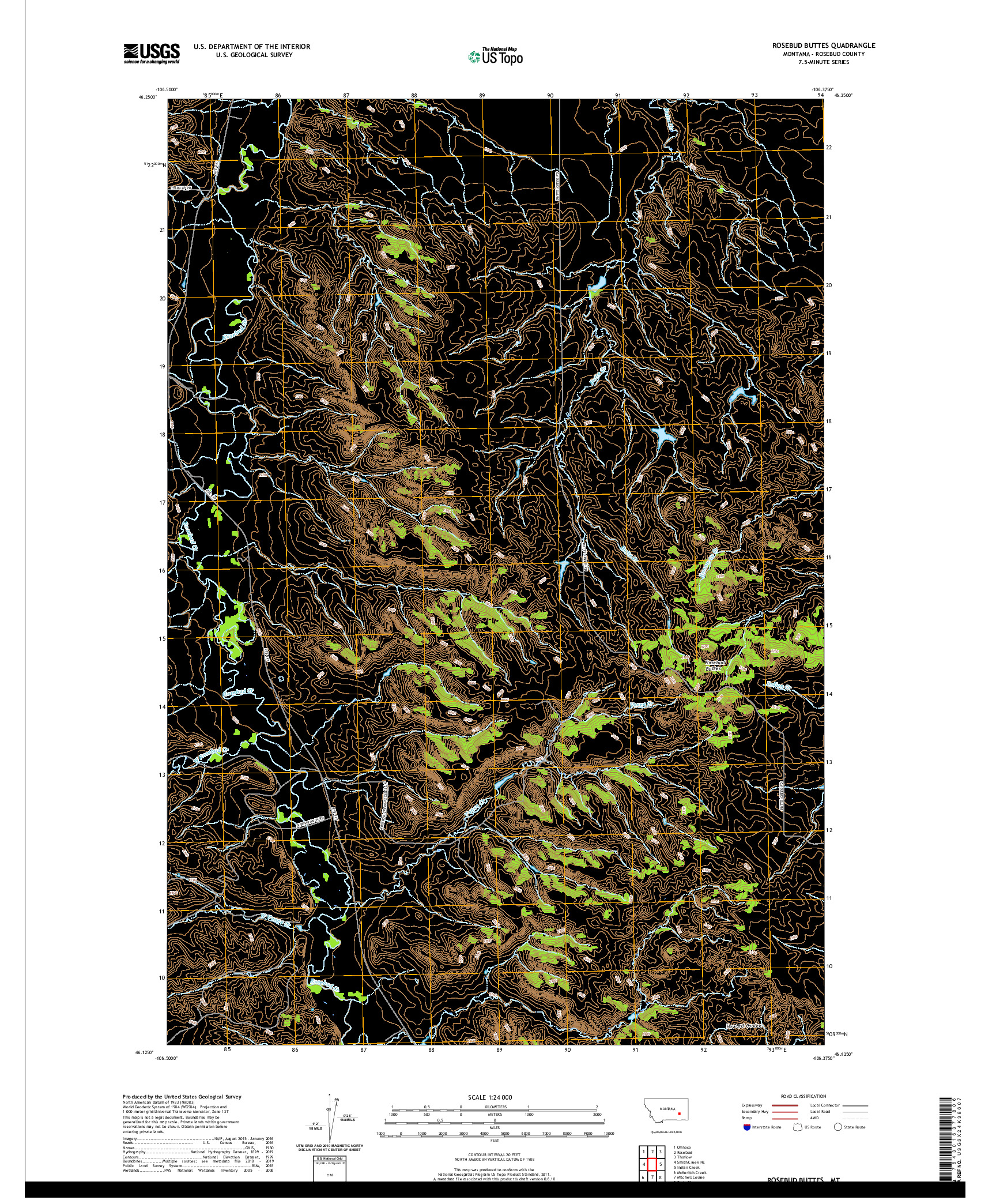 USGS US TOPO 7.5-MINUTE MAP FOR ROSEBUD BUTTES, MT 2020