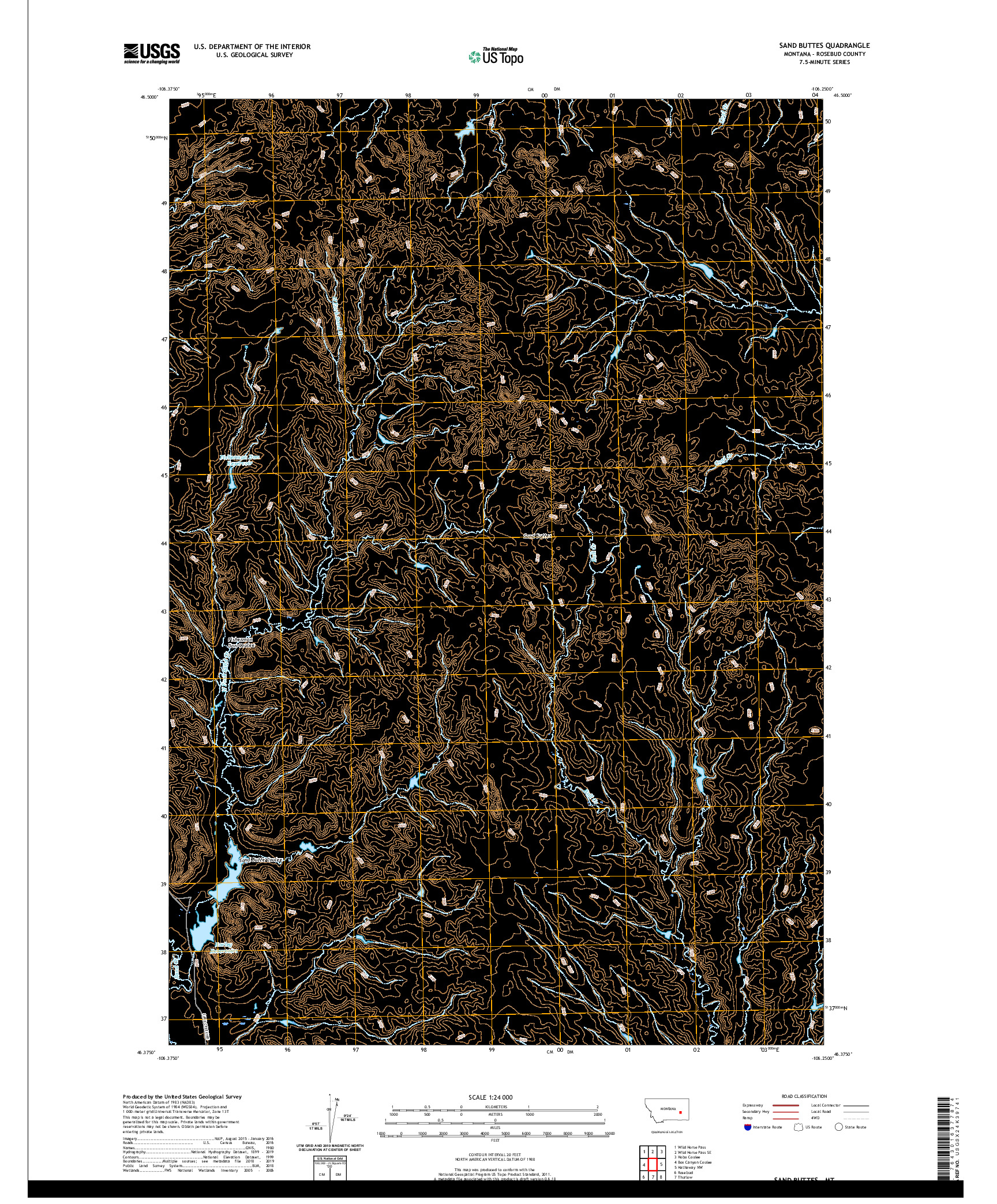 USGS US TOPO 7.5-MINUTE MAP FOR SAND BUTTES, MT 2020