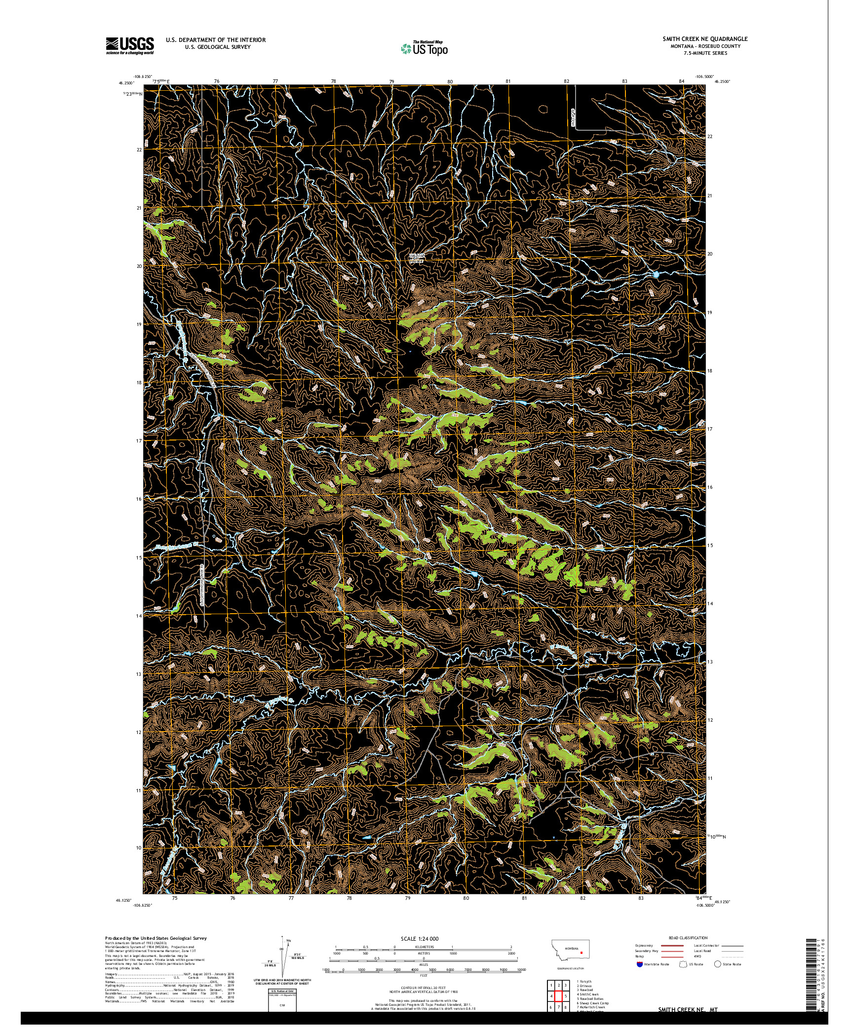 USGS US TOPO 7.5-MINUTE MAP FOR SMITH CREEK NE, MT 2020