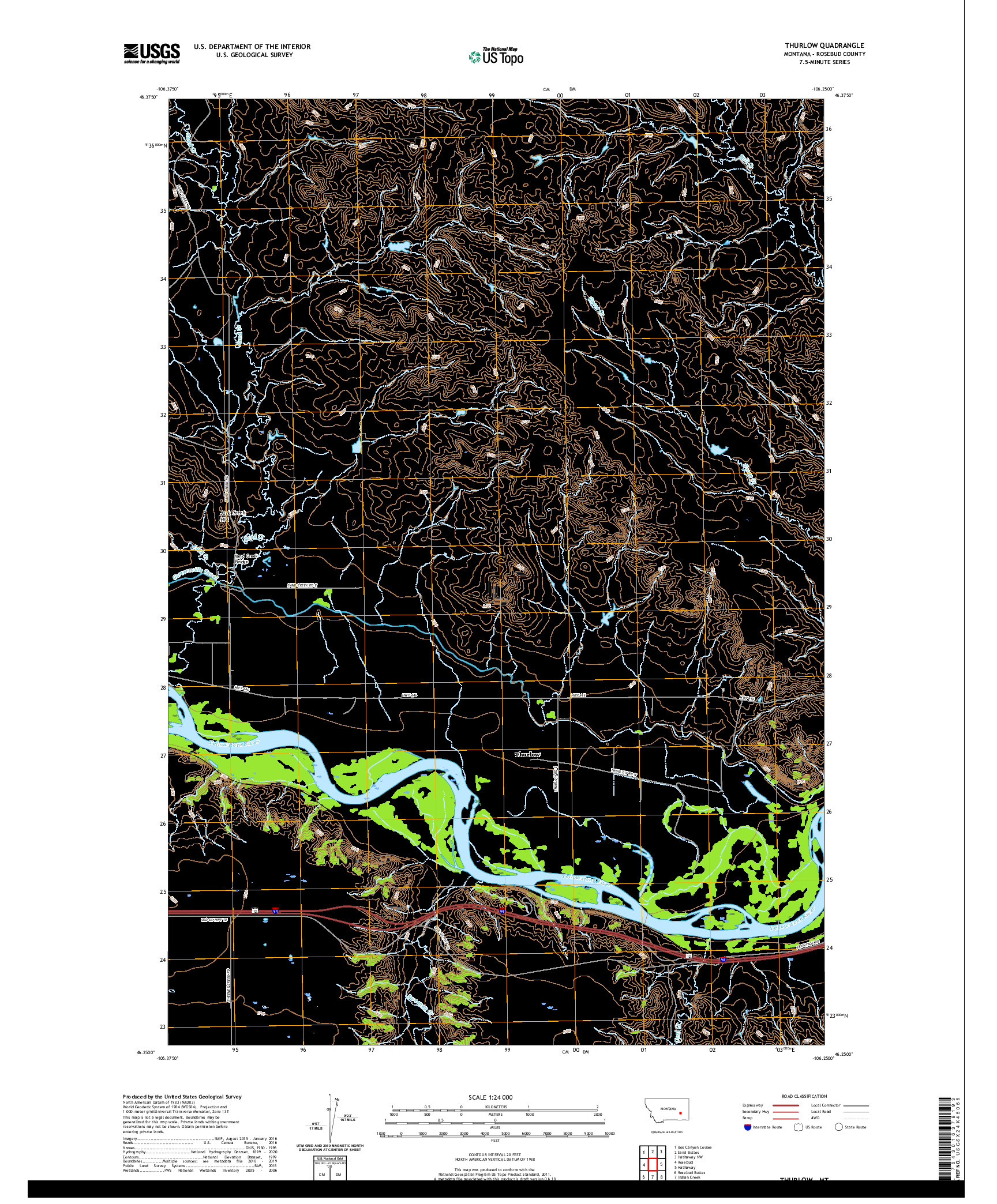 USGS US TOPO 7.5-MINUTE MAP FOR THURLOW, MT 2020