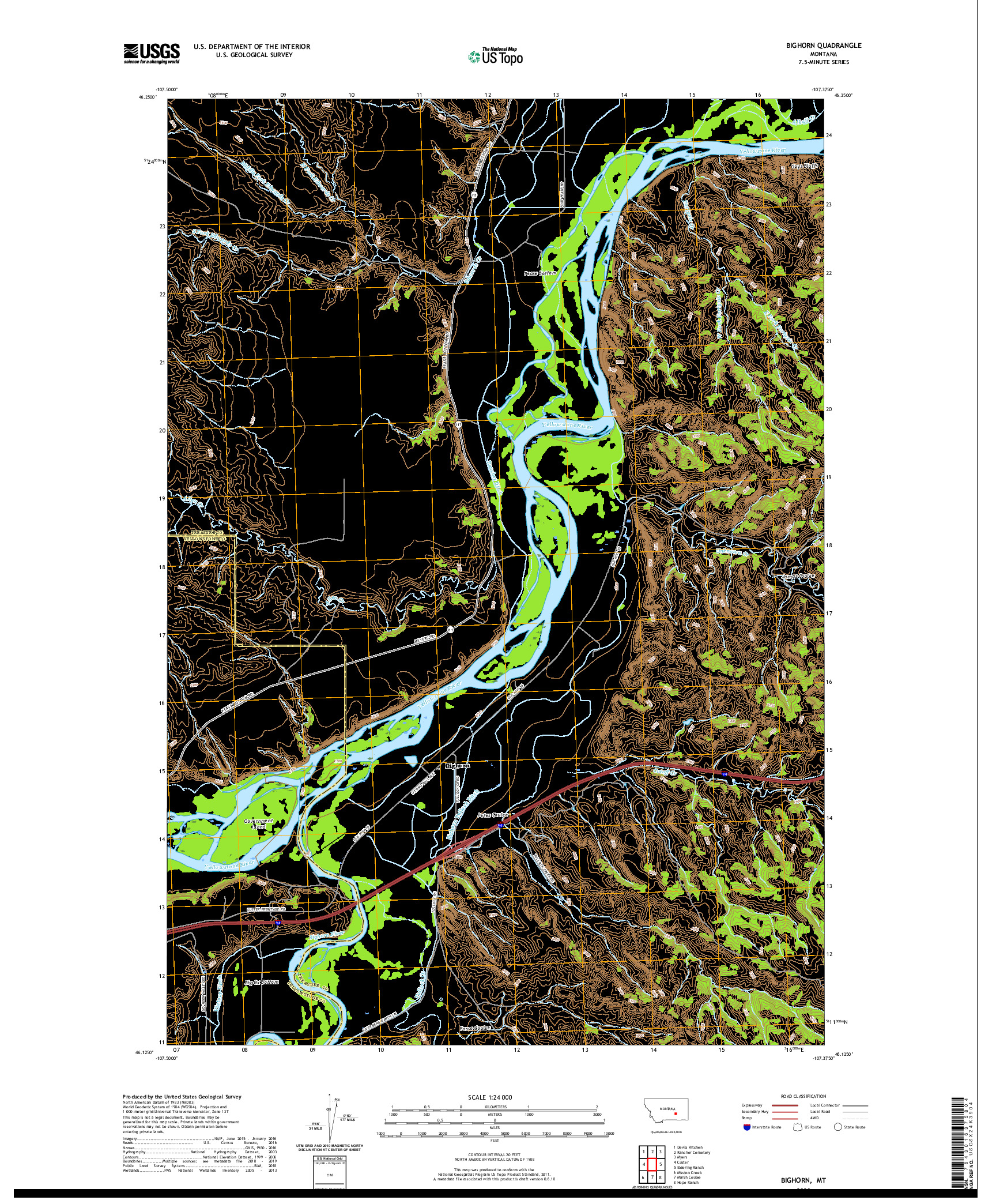 USGS US TOPO 7.5-MINUTE MAP FOR BIGHORN, MT 2020