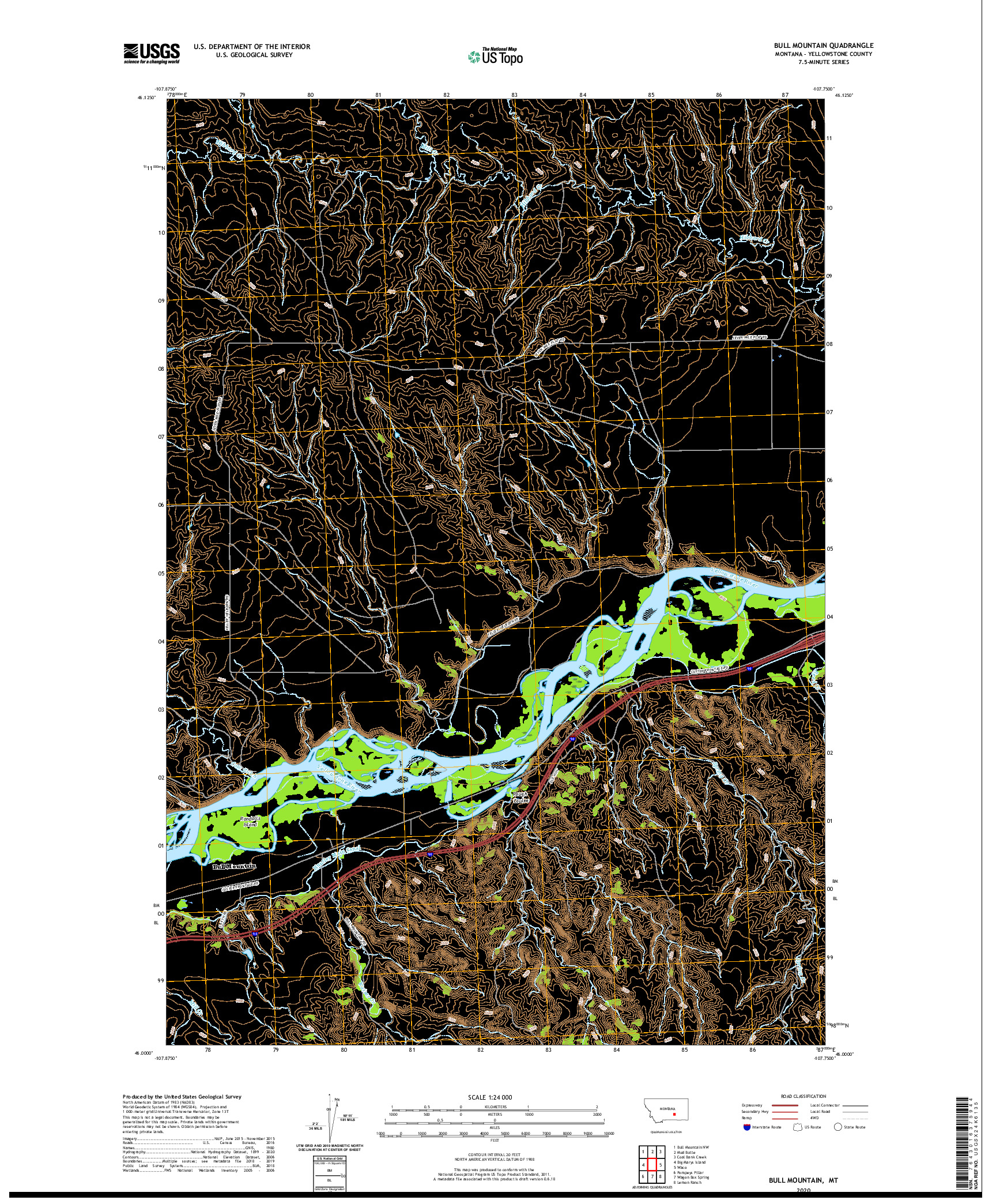 USGS US TOPO 7.5-MINUTE MAP FOR BULL MOUNTAIN, MT 2020