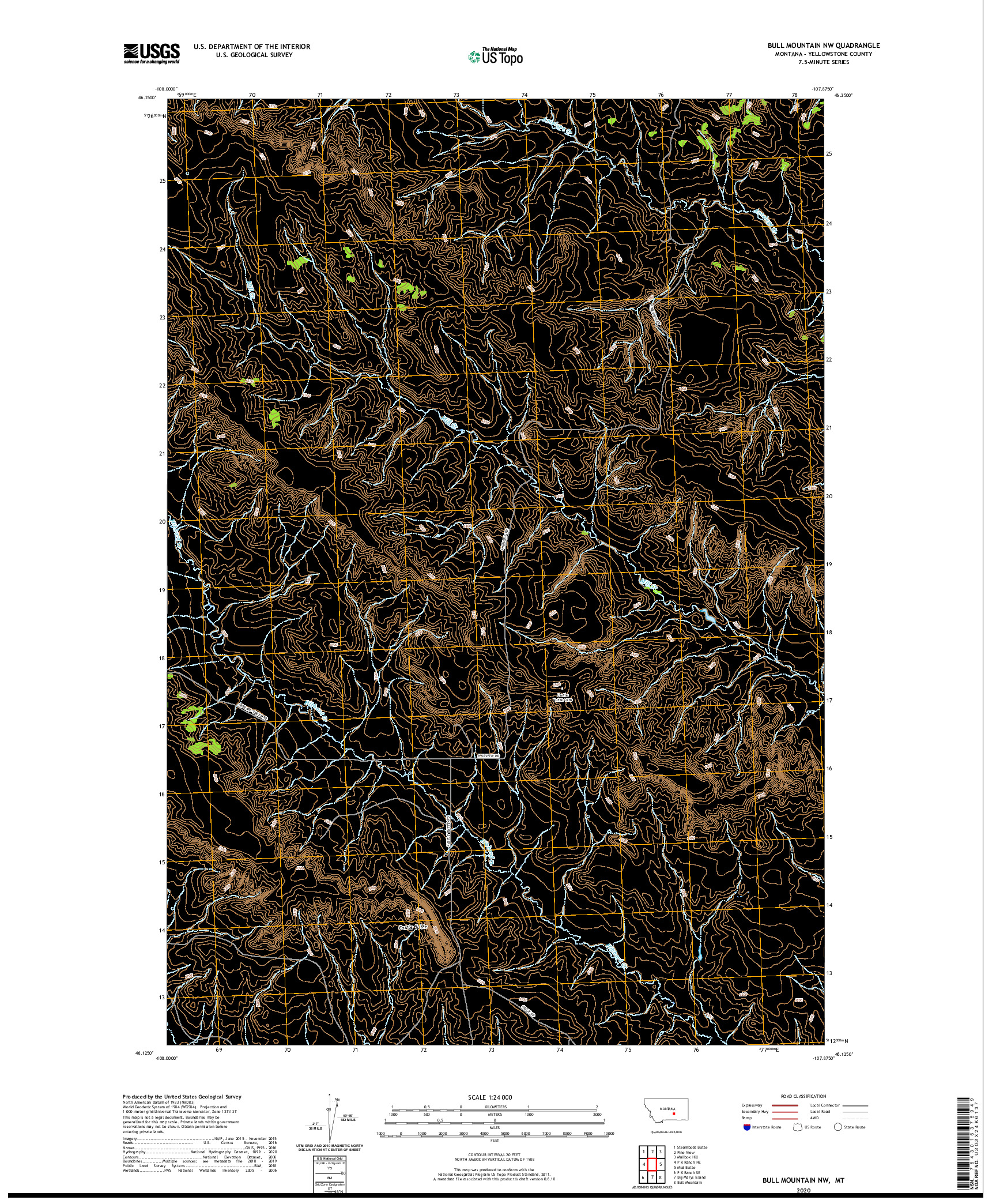 USGS US TOPO 7.5-MINUTE MAP FOR BULL MOUNTAIN NW, MT 2020