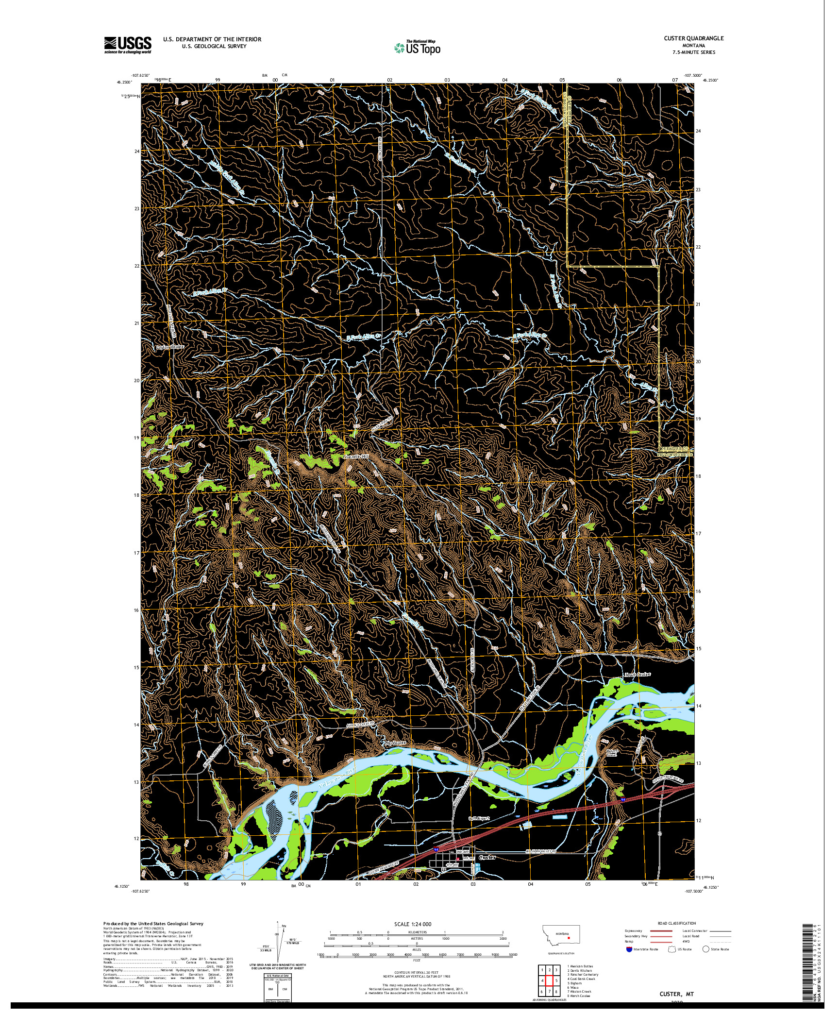 USGS US TOPO 7.5-MINUTE MAP FOR CUSTER, MT 2020