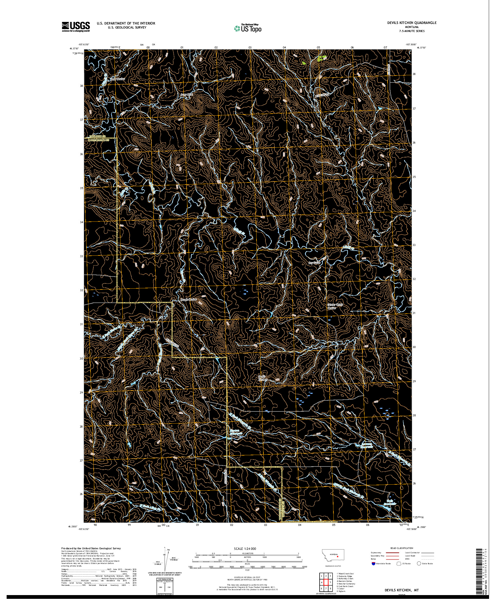 USGS US TOPO 7.5-MINUTE MAP FOR DEVILS KITCHEN, MT 2020