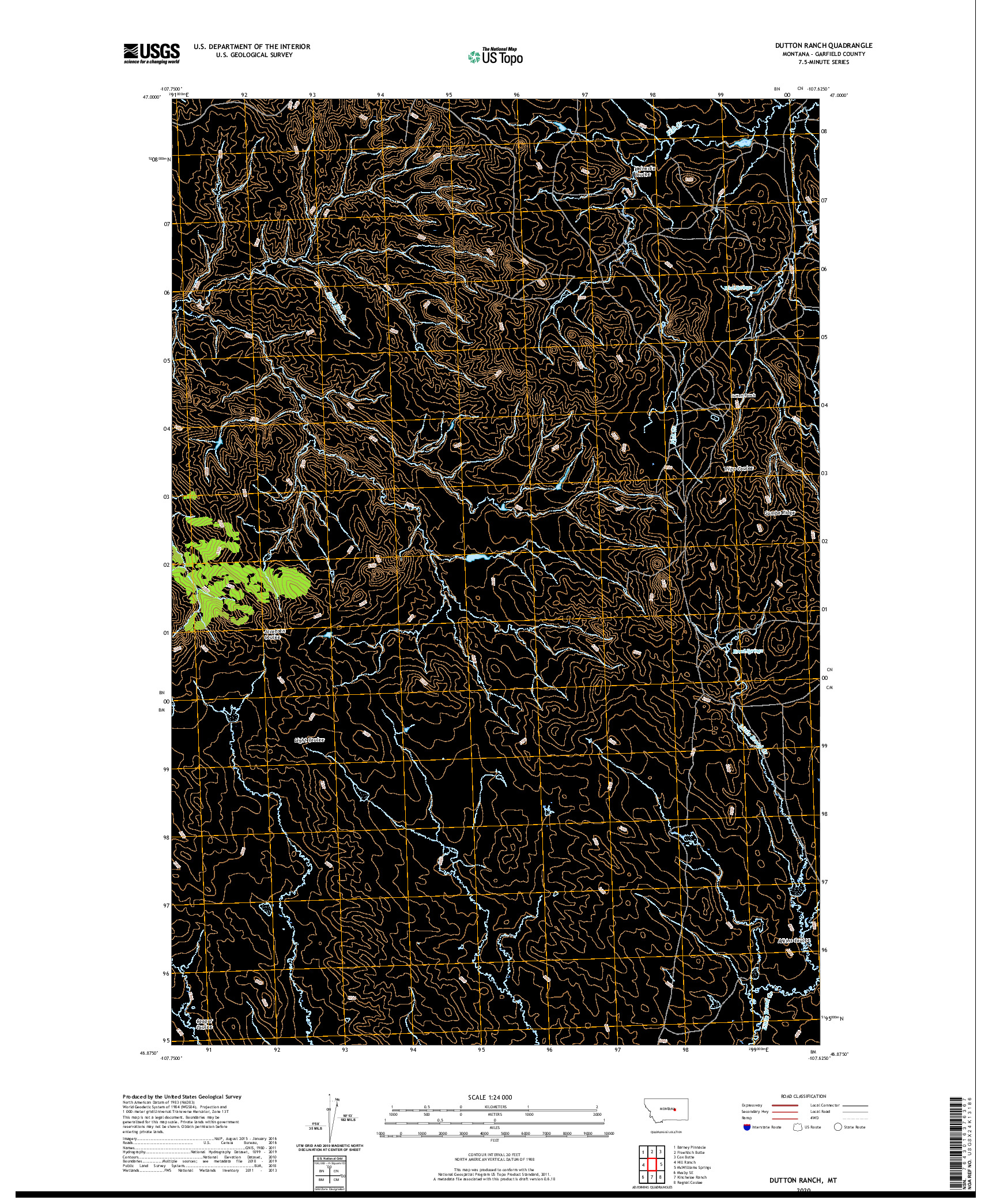USGS US TOPO 7.5-MINUTE MAP FOR DUTTON RANCH, MT 2020