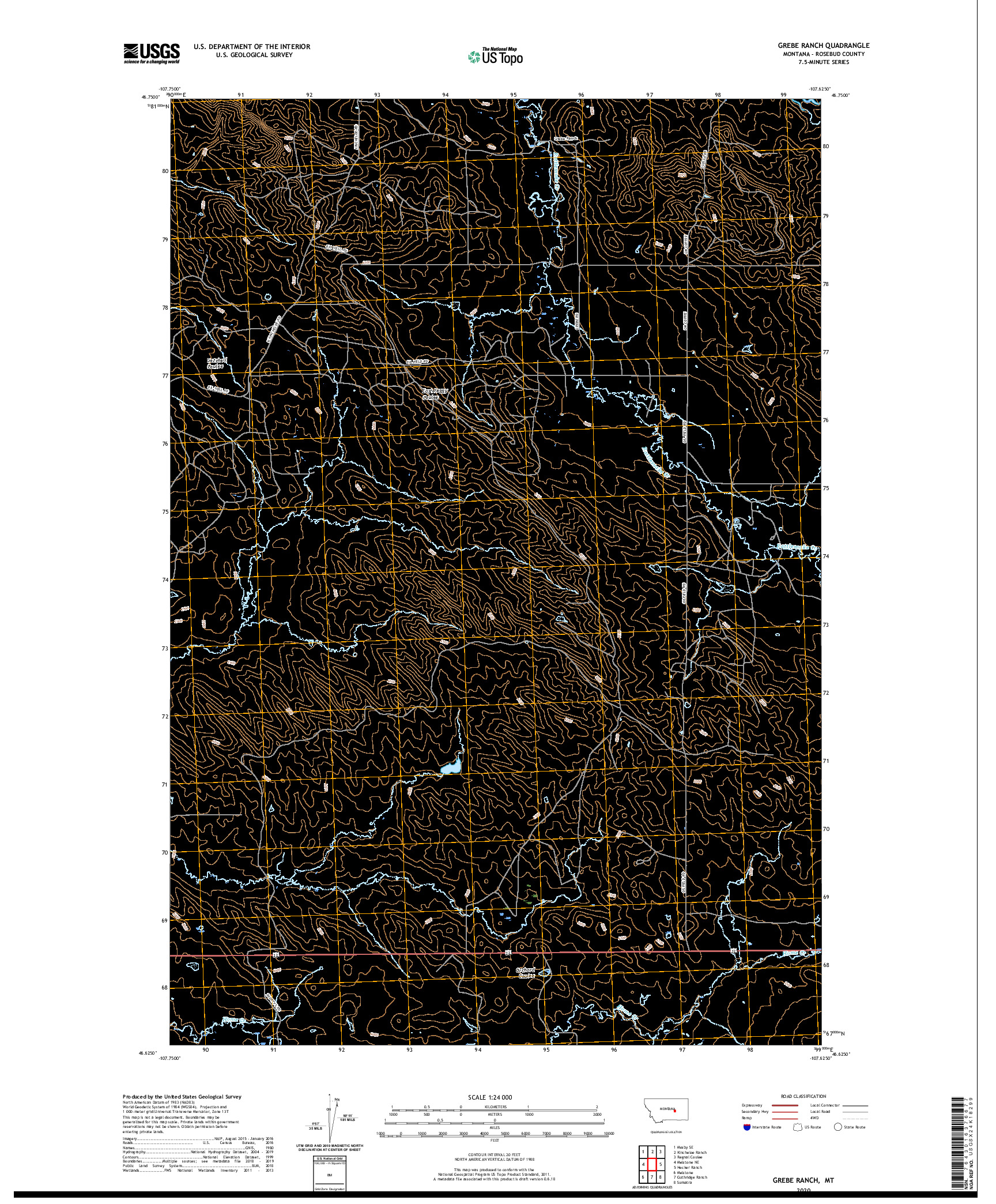 USGS US TOPO 7.5-MINUTE MAP FOR GREBE RANCH, MT 2020