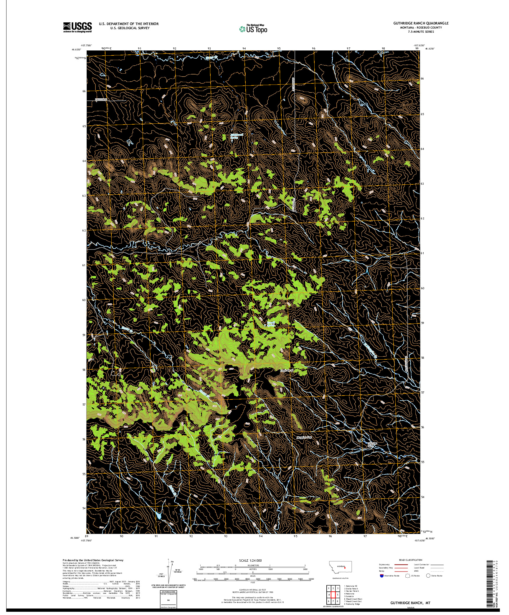 USGS US TOPO 7.5-MINUTE MAP FOR GUTHRIDGE RANCH, MT 2020