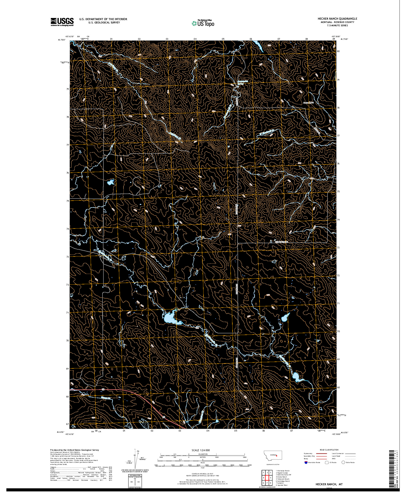 USGS US TOPO 7.5-MINUTE MAP FOR HECKER RANCH, MT 2020
