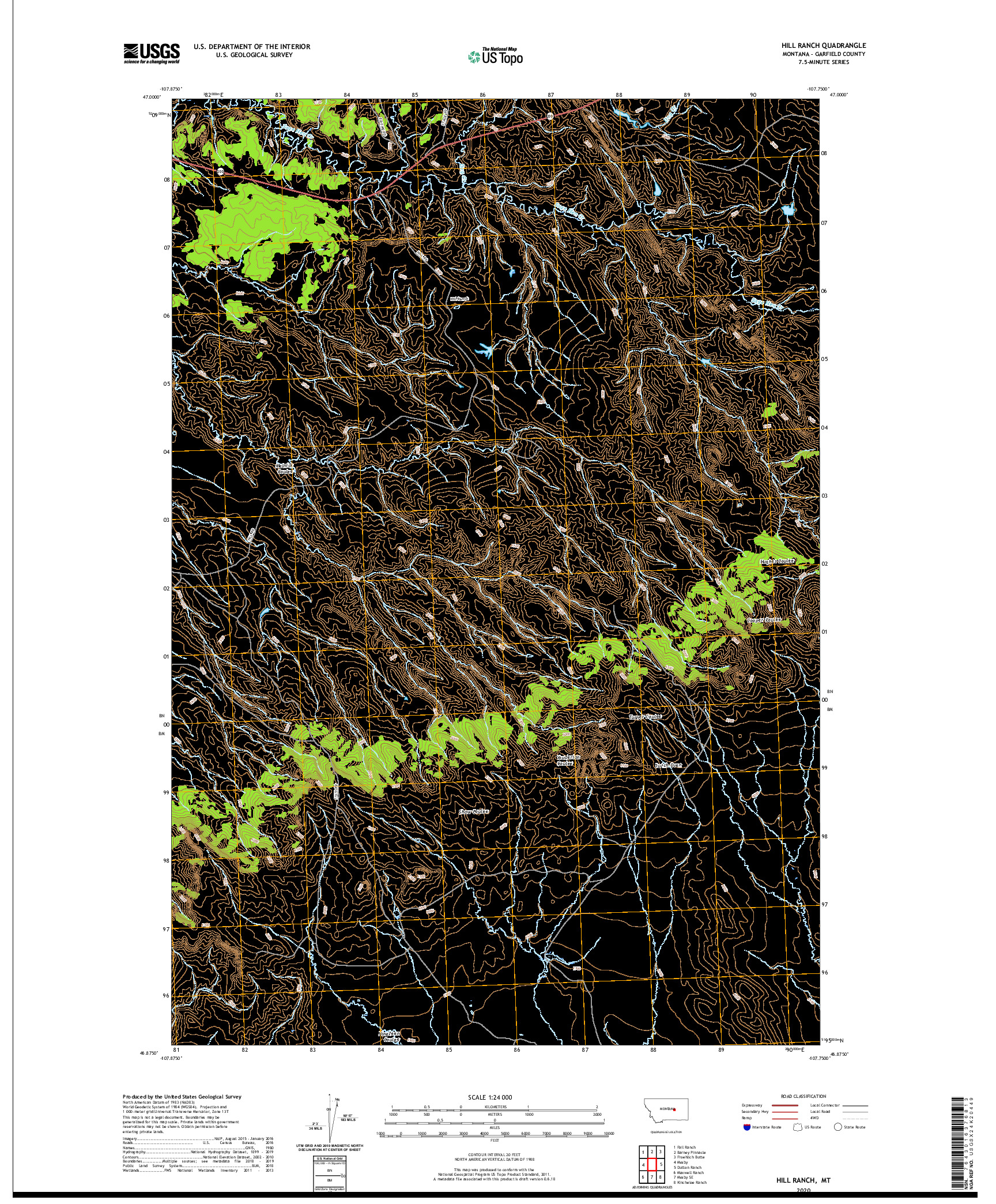 USGS US TOPO 7.5-MINUTE MAP FOR HILL RANCH, MT 2020