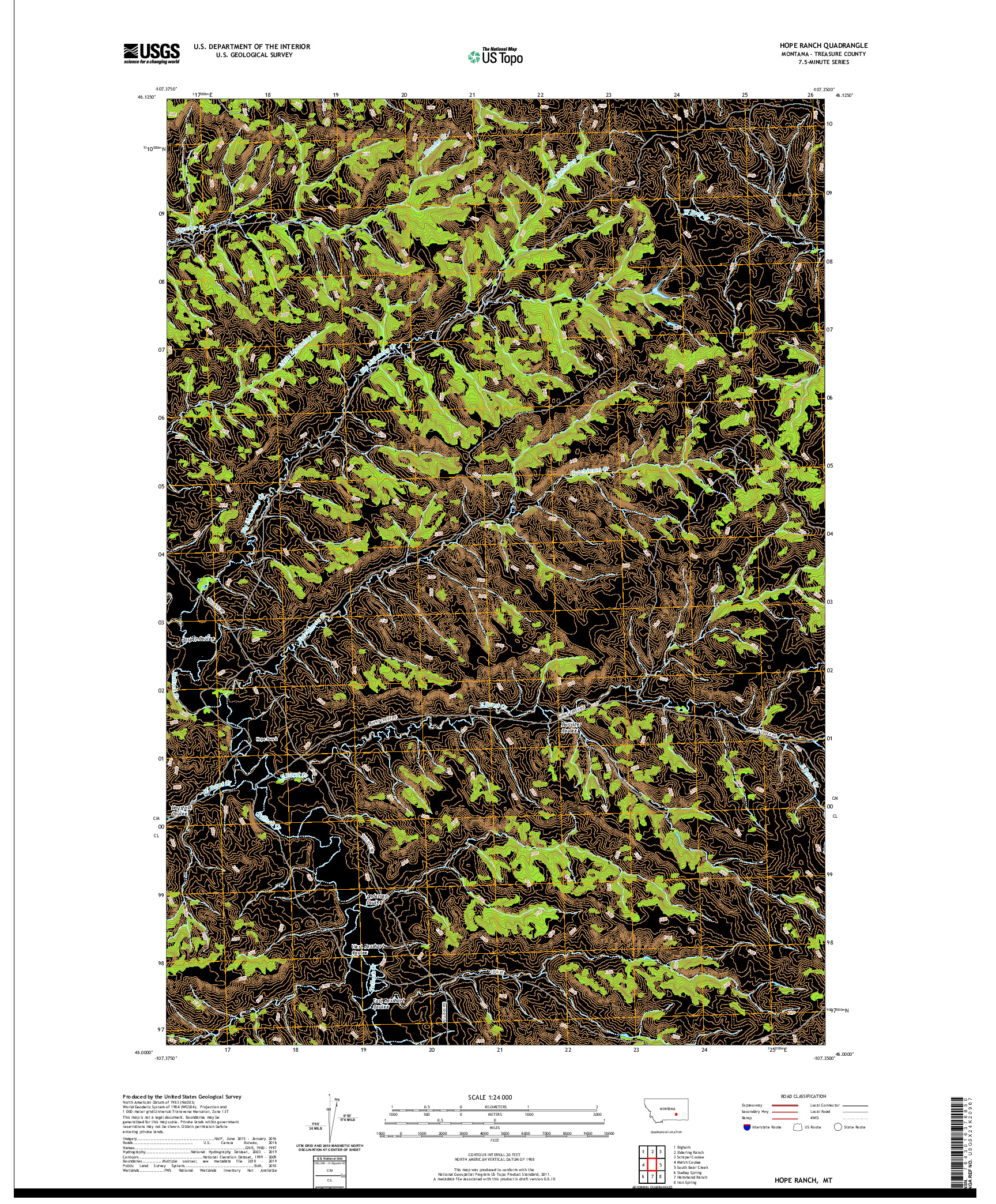 USGS US TOPO 7.5-MINUTE MAP FOR HOPE RANCH, MT 2020