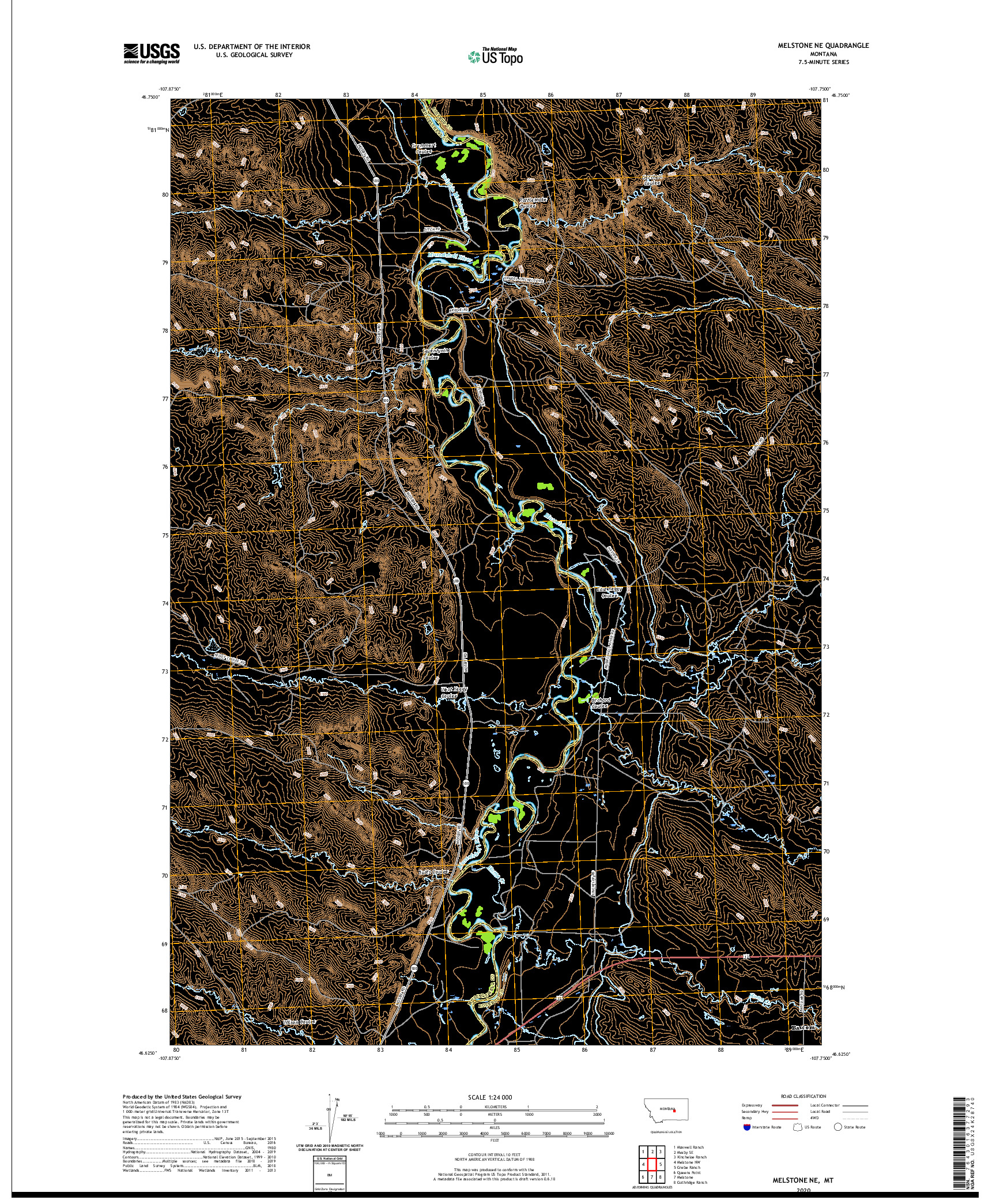 USGS US TOPO 7.5-MINUTE MAP FOR MELSTONE NE, MT 2020