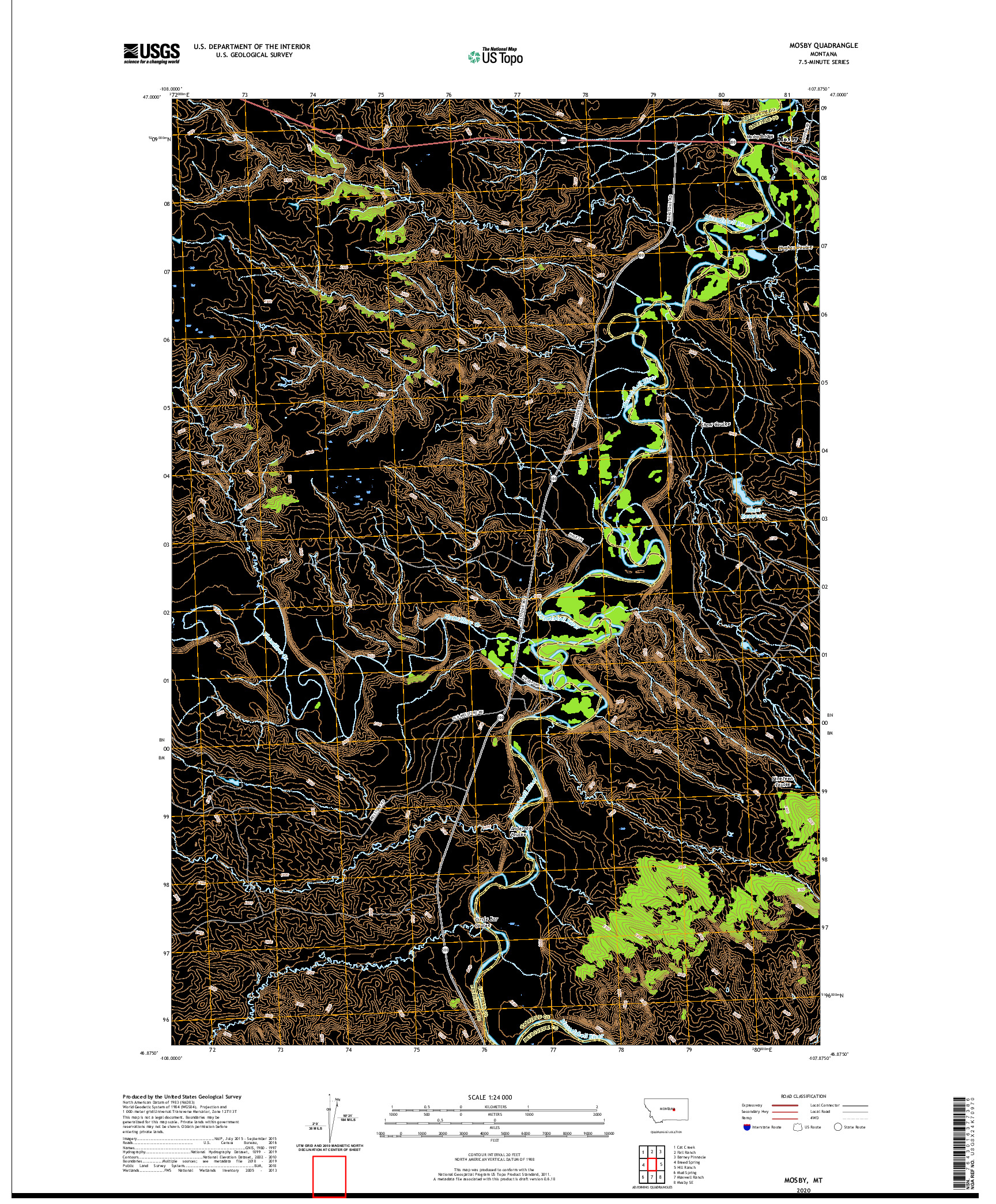 USGS US TOPO 7.5-MINUTE MAP FOR MOSBY, MT 2020