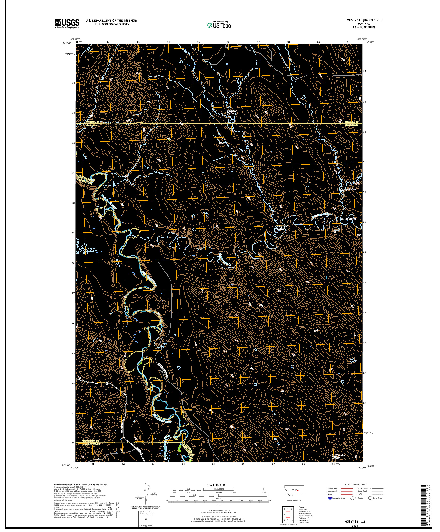 USGS US TOPO 7.5-MINUTE MAP FOR MOSBY SE, MT 2020