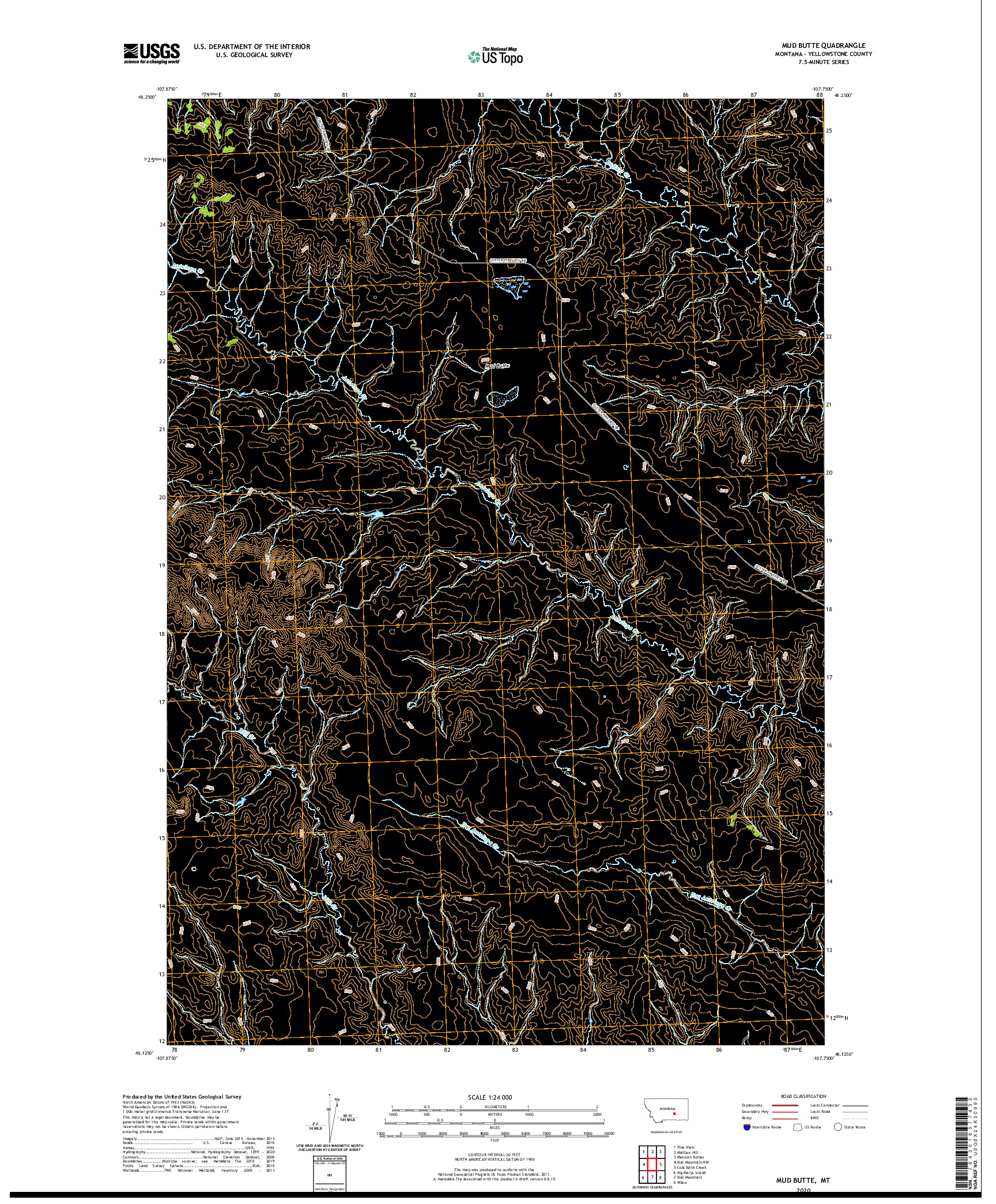 USGS US TOPO 7.5-MINUTE MAP FOR MUD BUTTE, MT 2020