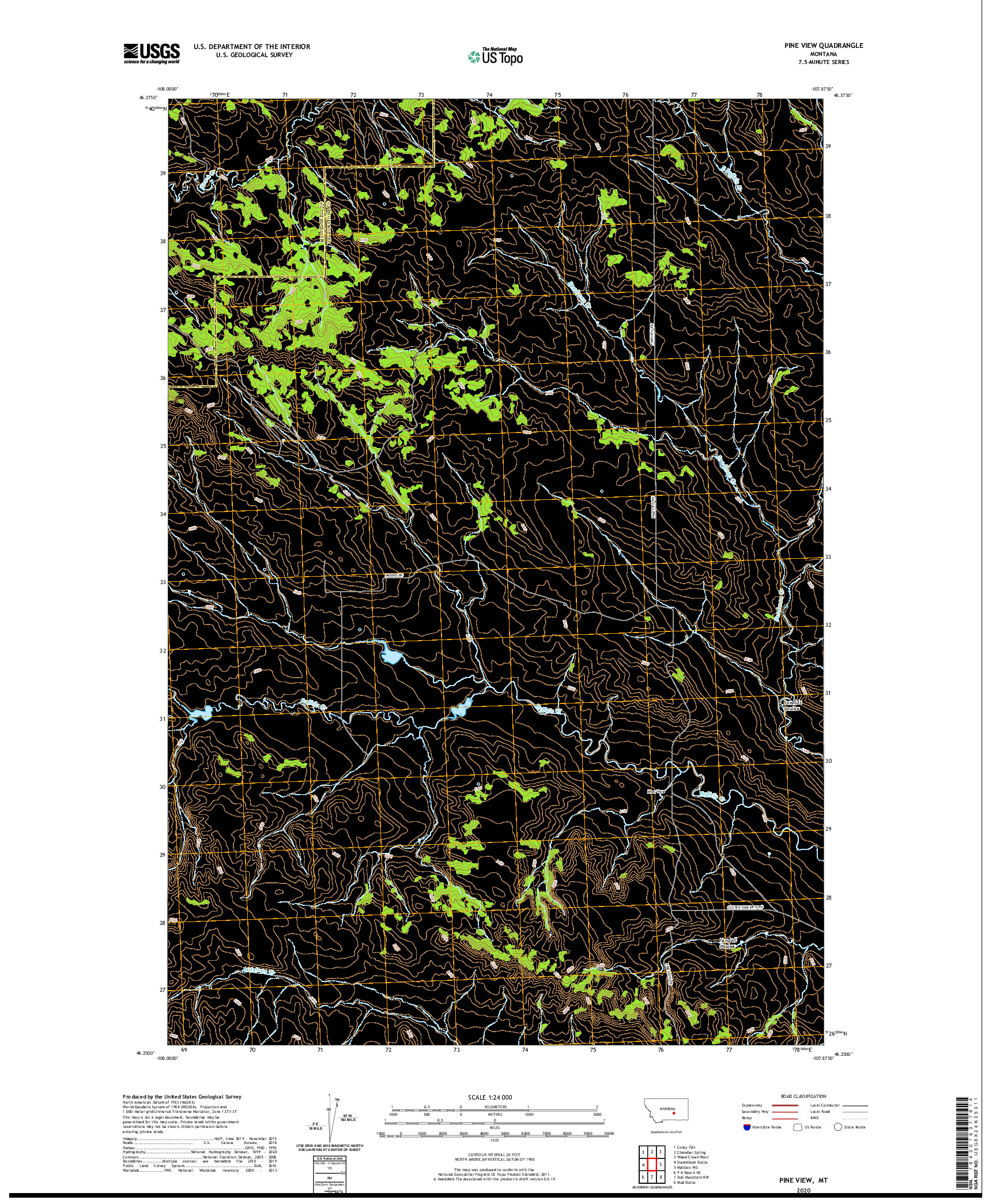 USGS US TOPO 7.5-MINUTE MAP FOR PINE VIEW, MT 2020