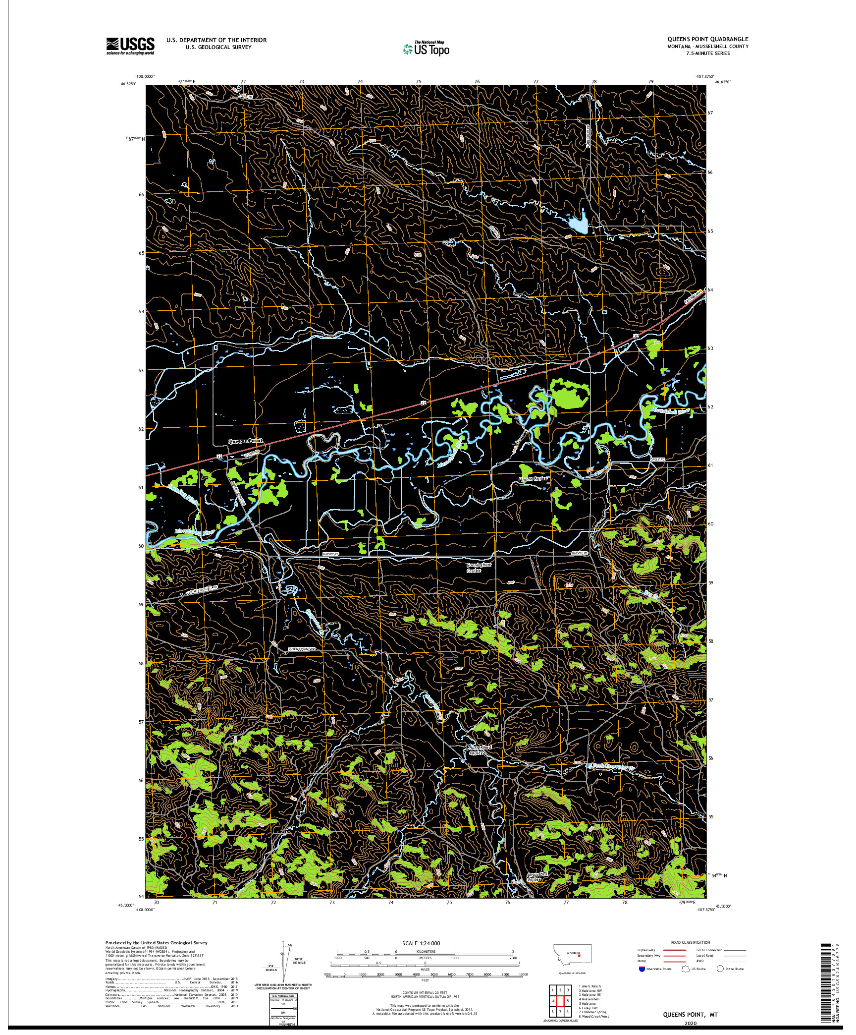 USGS US TOPO 7.5-MINUTE MAP FOR QUEENS POINT, MT 2020