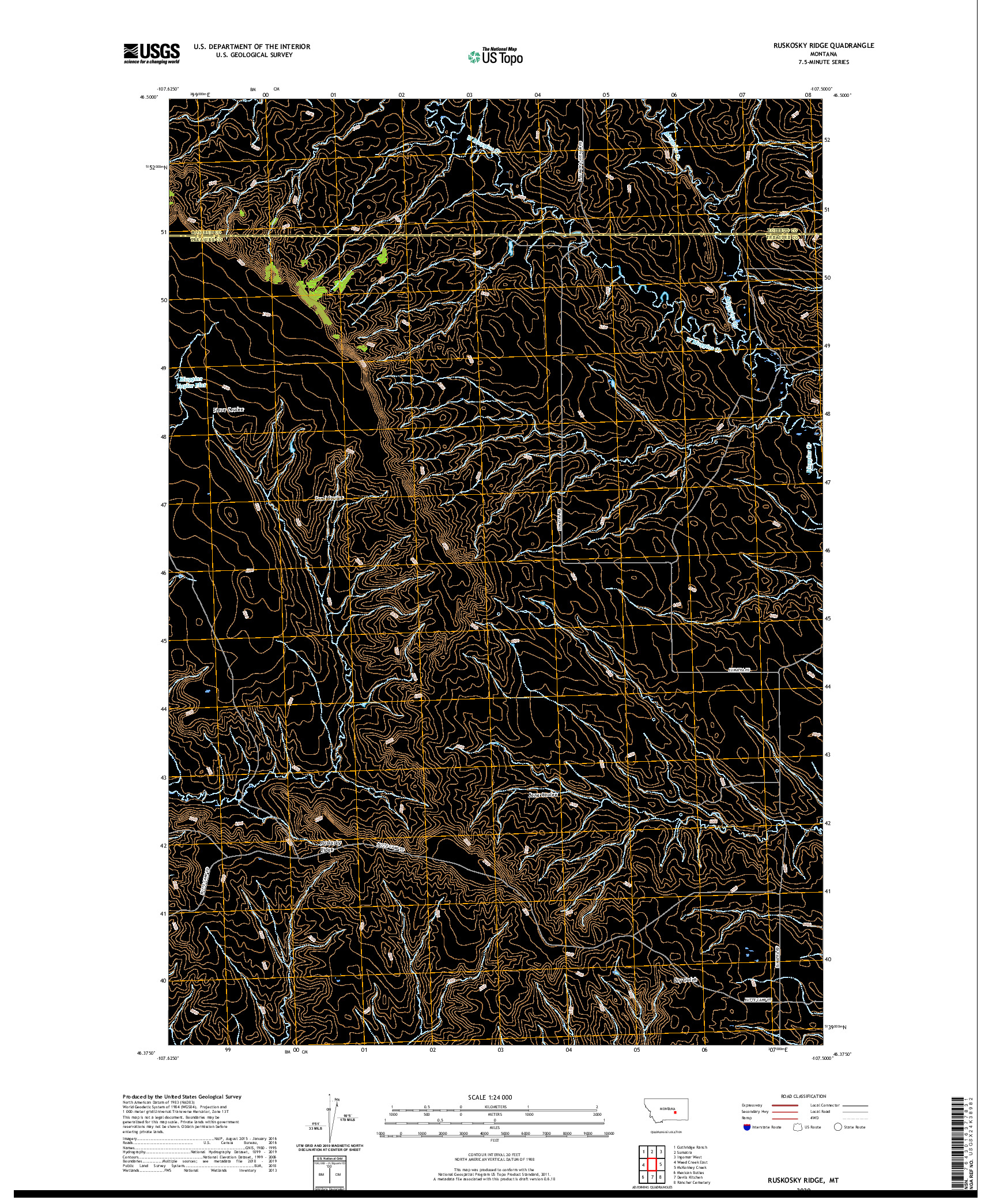 USGS US TOPO 7.5-MINUTE MAP FOR RUSKOSKY RIDGE, MT 2020